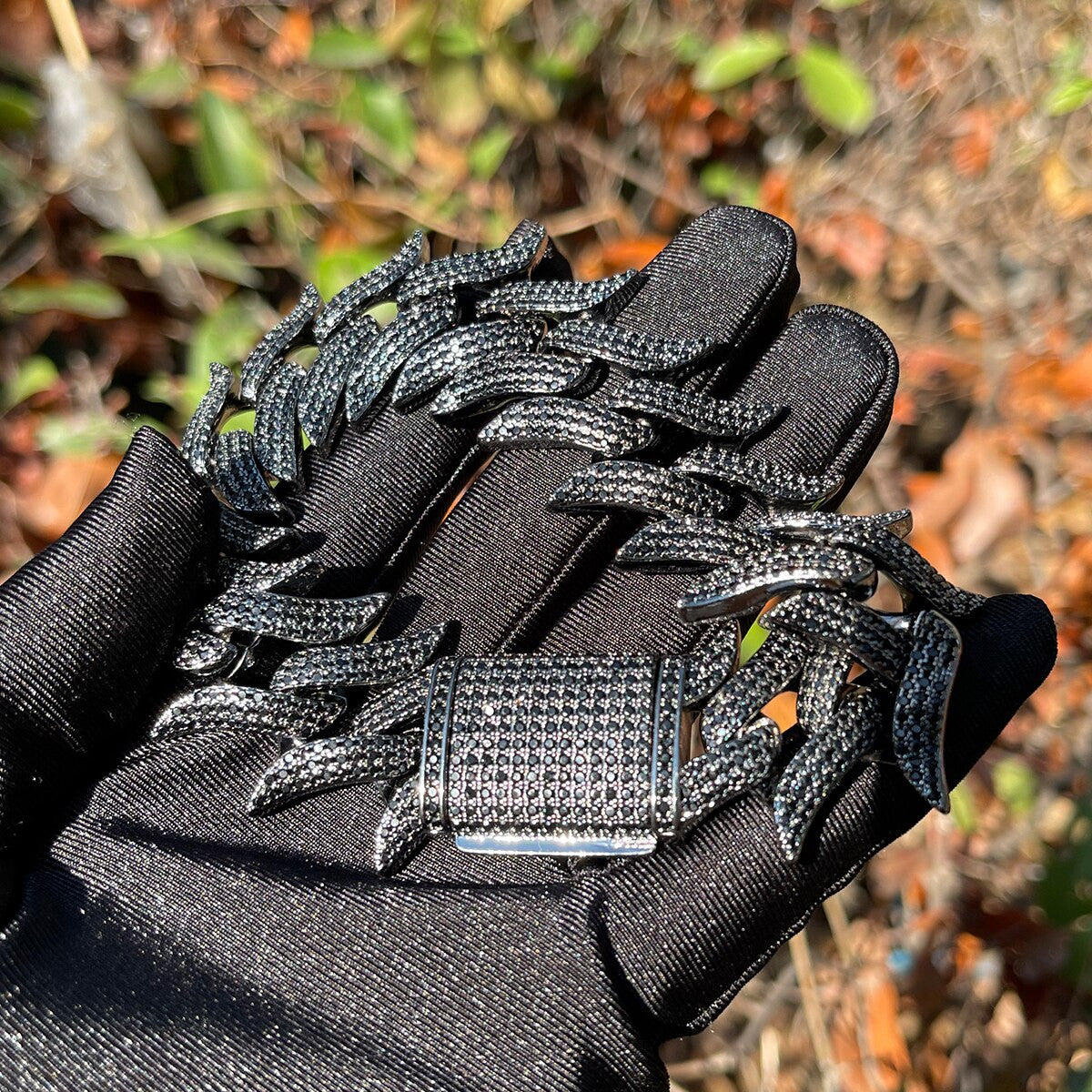 Mens Flooded Iced Fire Flame Boy Gunmetal Black Hip Hop Street Wear Bracelets