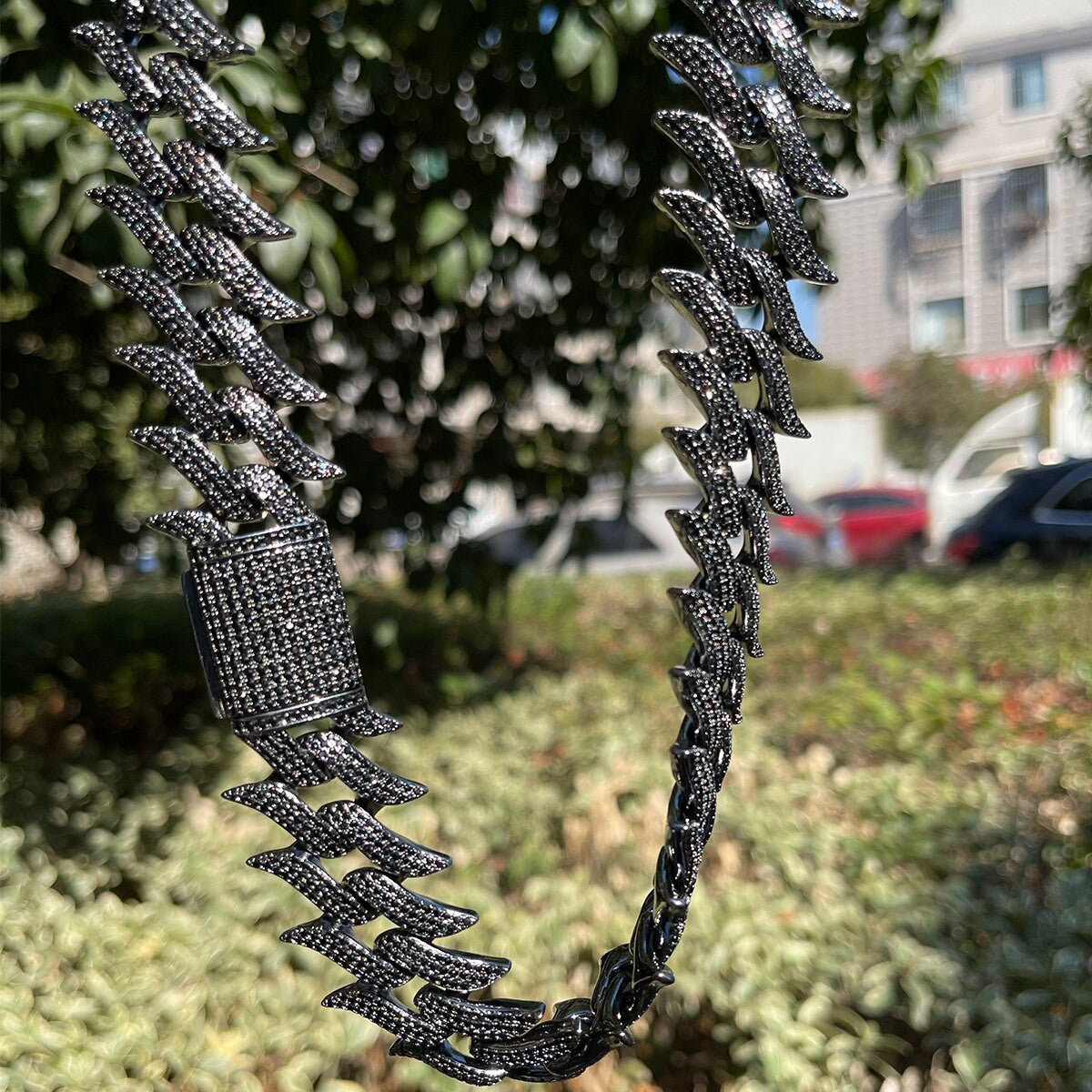 Mens Flooded Iced Fire Flame Boy Gunmetal Black Hip Hop Street Wear Chain Necklaces