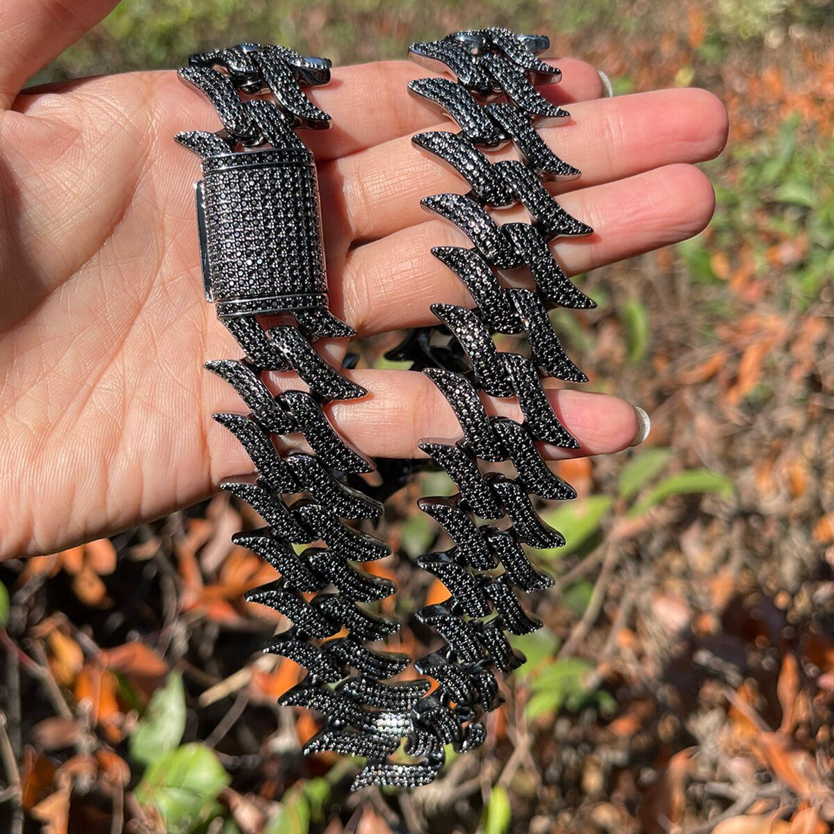 Mens Flooded Iced Fire Flame Boy Gunmetal Black Hip Hop Street Wear Chain Necklaces