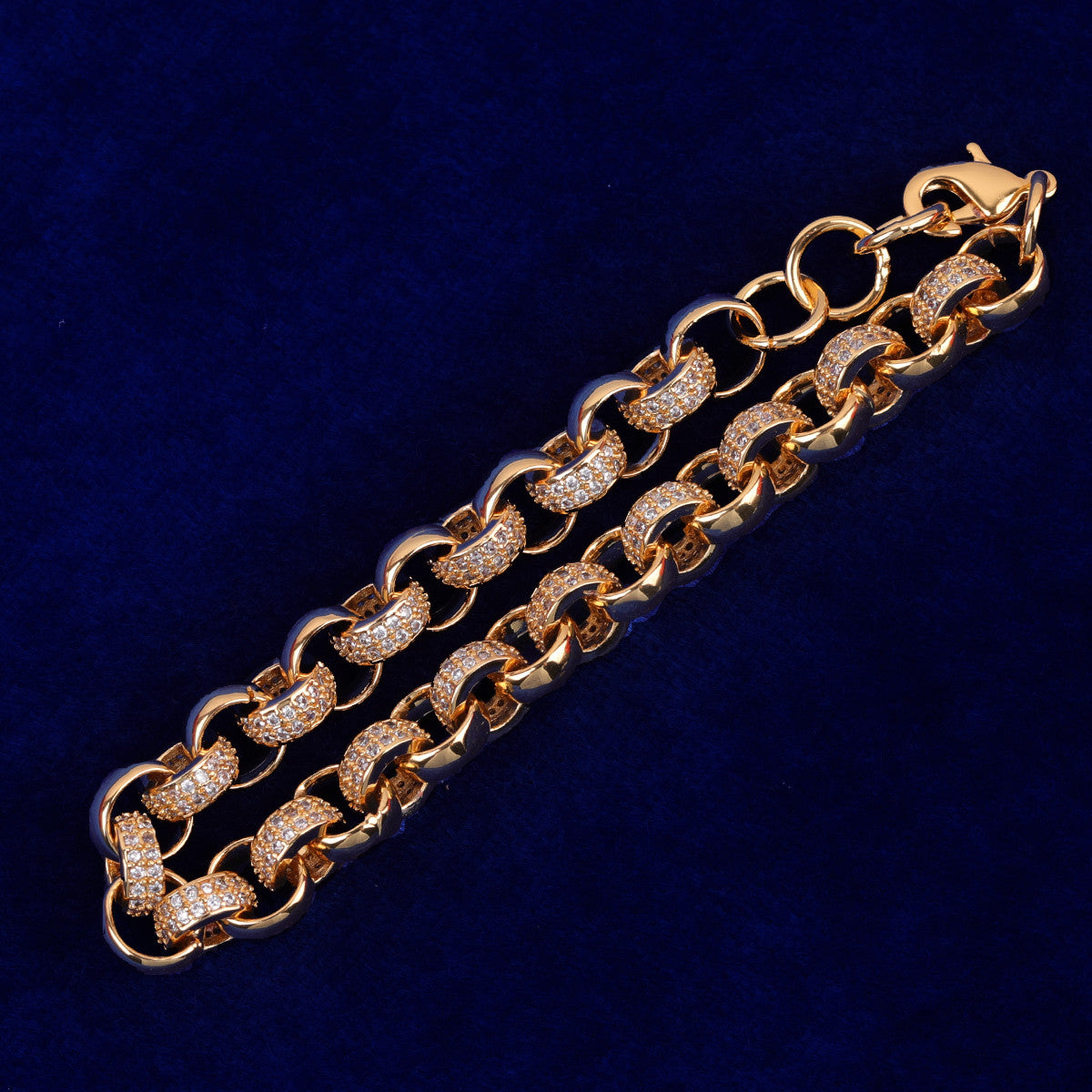 Mens 9mm Prong Set Flooded Ice Star Studded Big Boy Rolo Link Hip Hop Bracelets