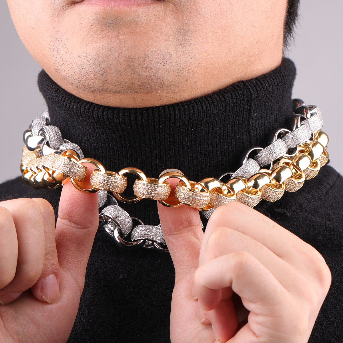 20mm Flooded Ice Star Studded Big Boy Rolo Link Hip Hop Chain Necklace