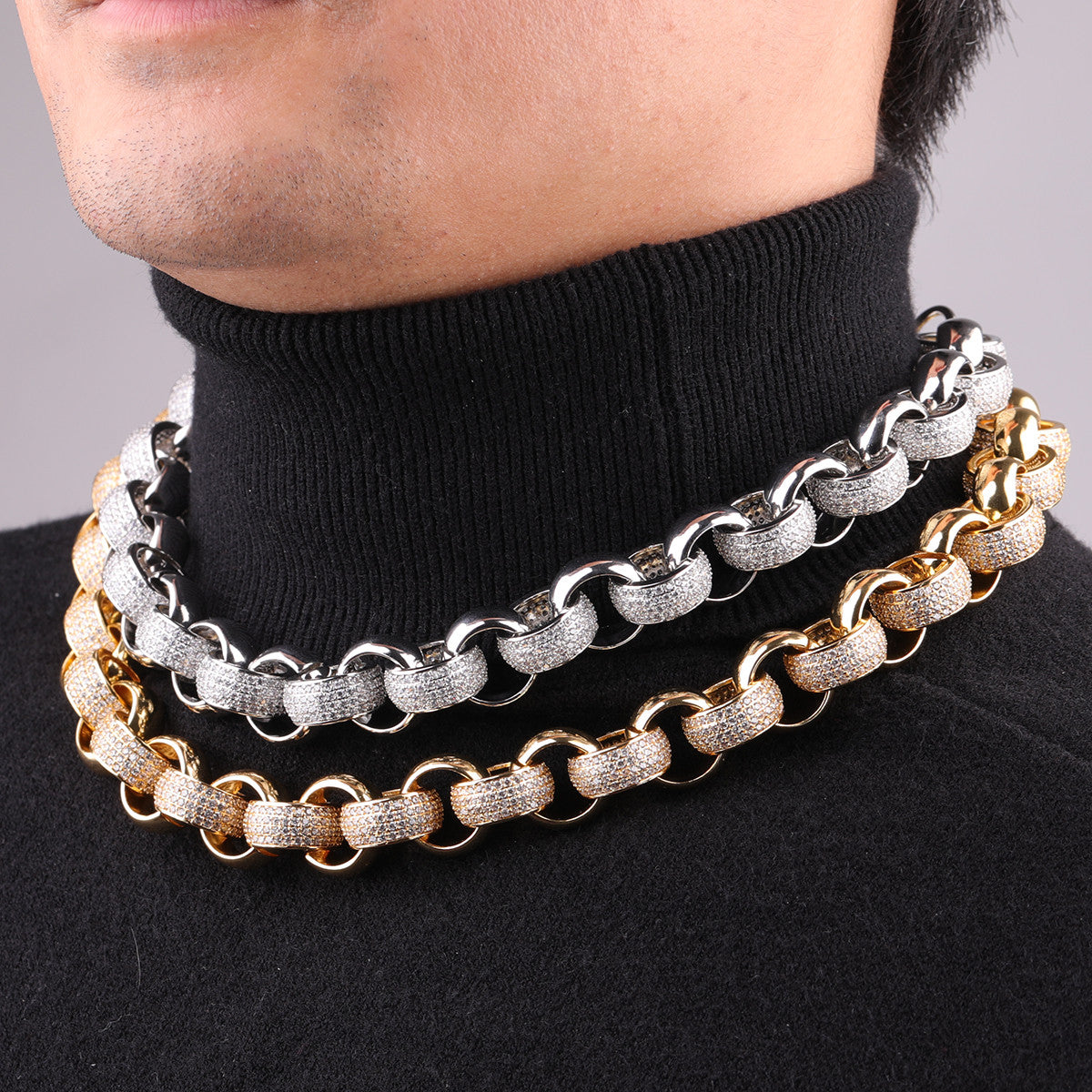 20mm Flooded Ice Star Studded Big Boy Rolo Link Hip Hop Chain Necklace