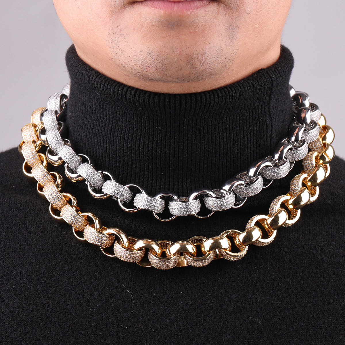 20mm Flooded Ice Star Studded Big Boy Rolo Link Hip Hop Chain Necklace