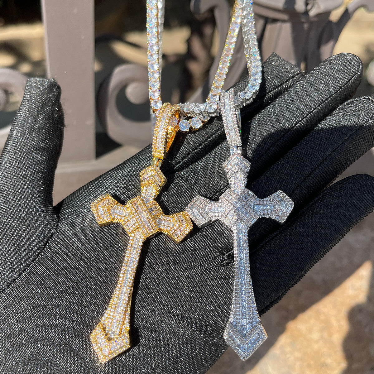 Ribbon of Faith | Frozen Ice VVS Diamond CZ Baguette Ribbon Cross Hip Hop Pendant