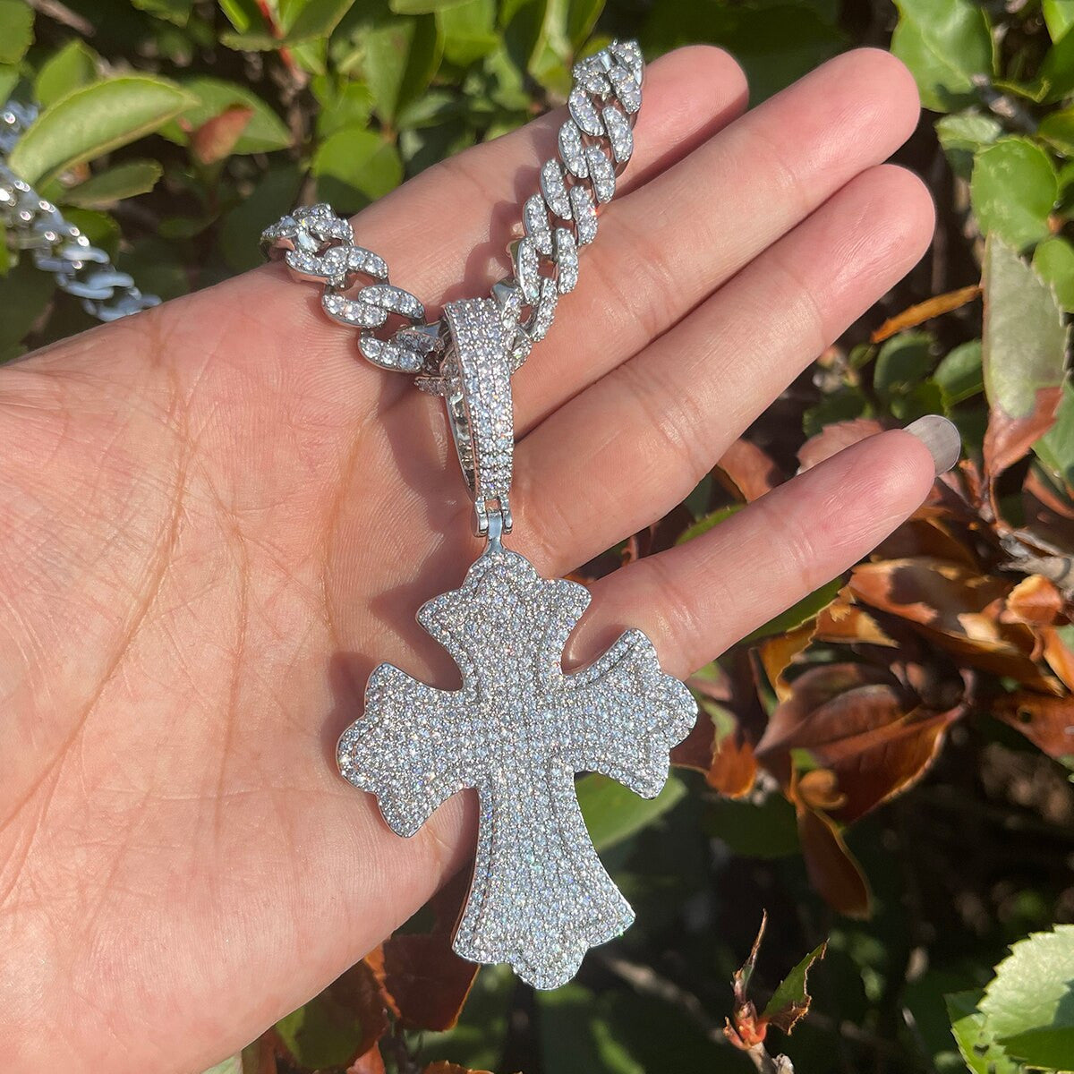 24k Fully Iced Blinged Out Templar Cross Hip Hop Pendant Chain Necklace