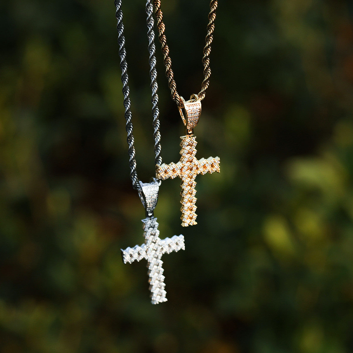24k Yellow 14k White Rose Gold Cuban Cut Hip Hop Buss Down Cross Pendant