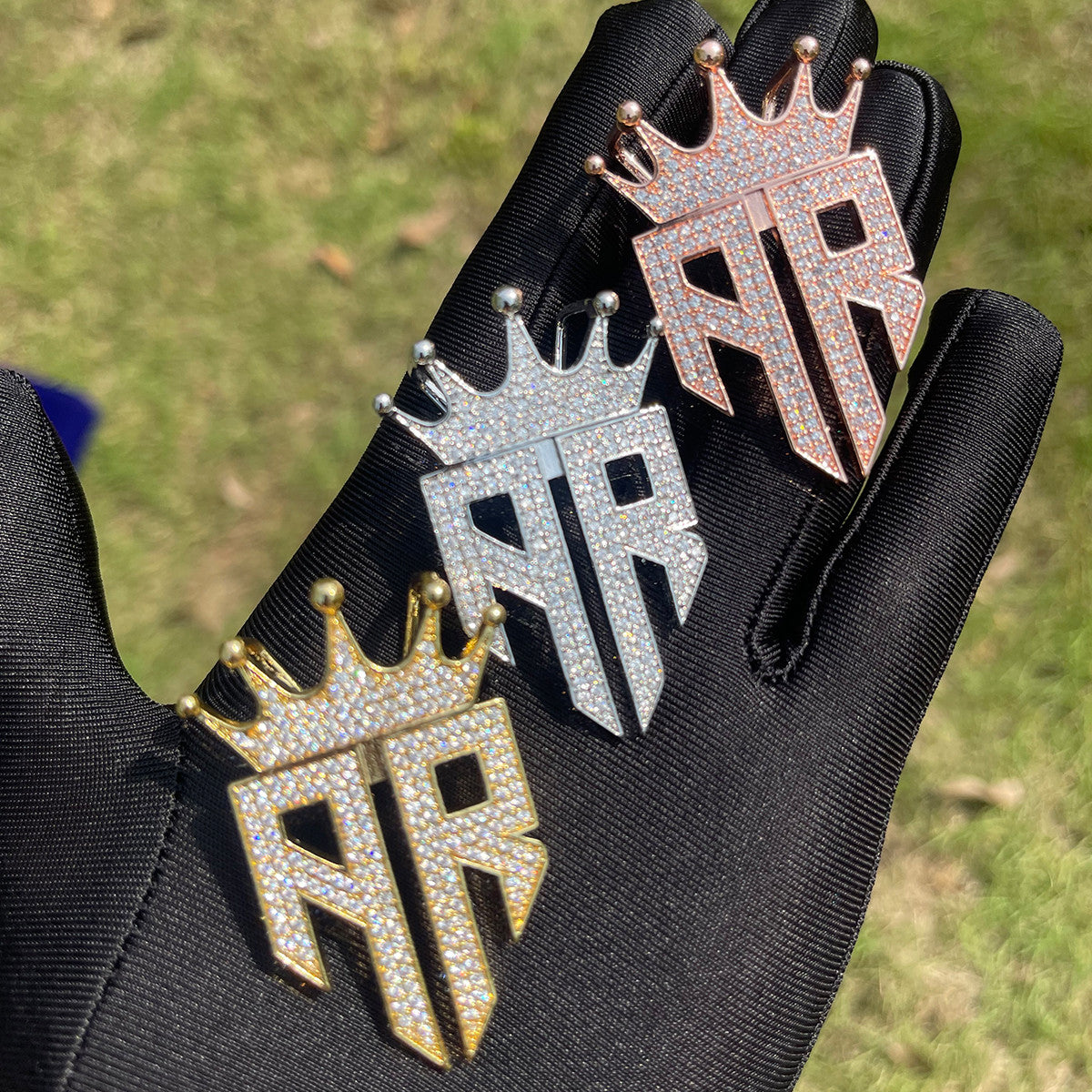 24k Gold 925 Silver Rose Gold Iced Double R Kings Crown Hip Hop Pendant