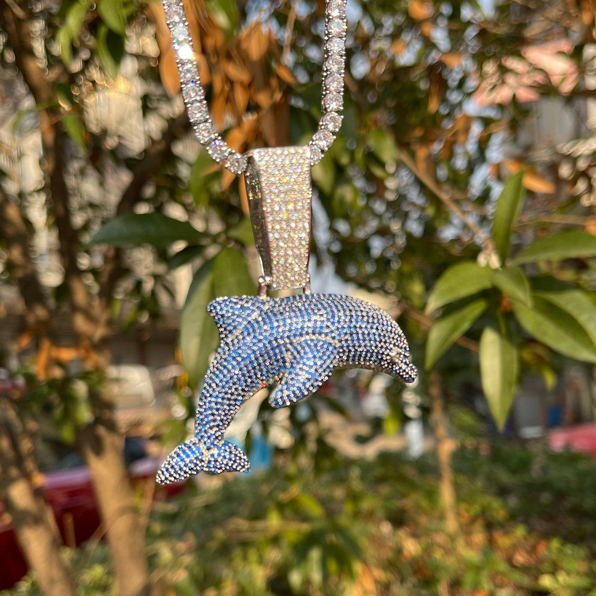 The Blue Ice Dolphin | 18k Gold 925 Silver Hip Hop Street Wear Blinged Out Pendant Chain