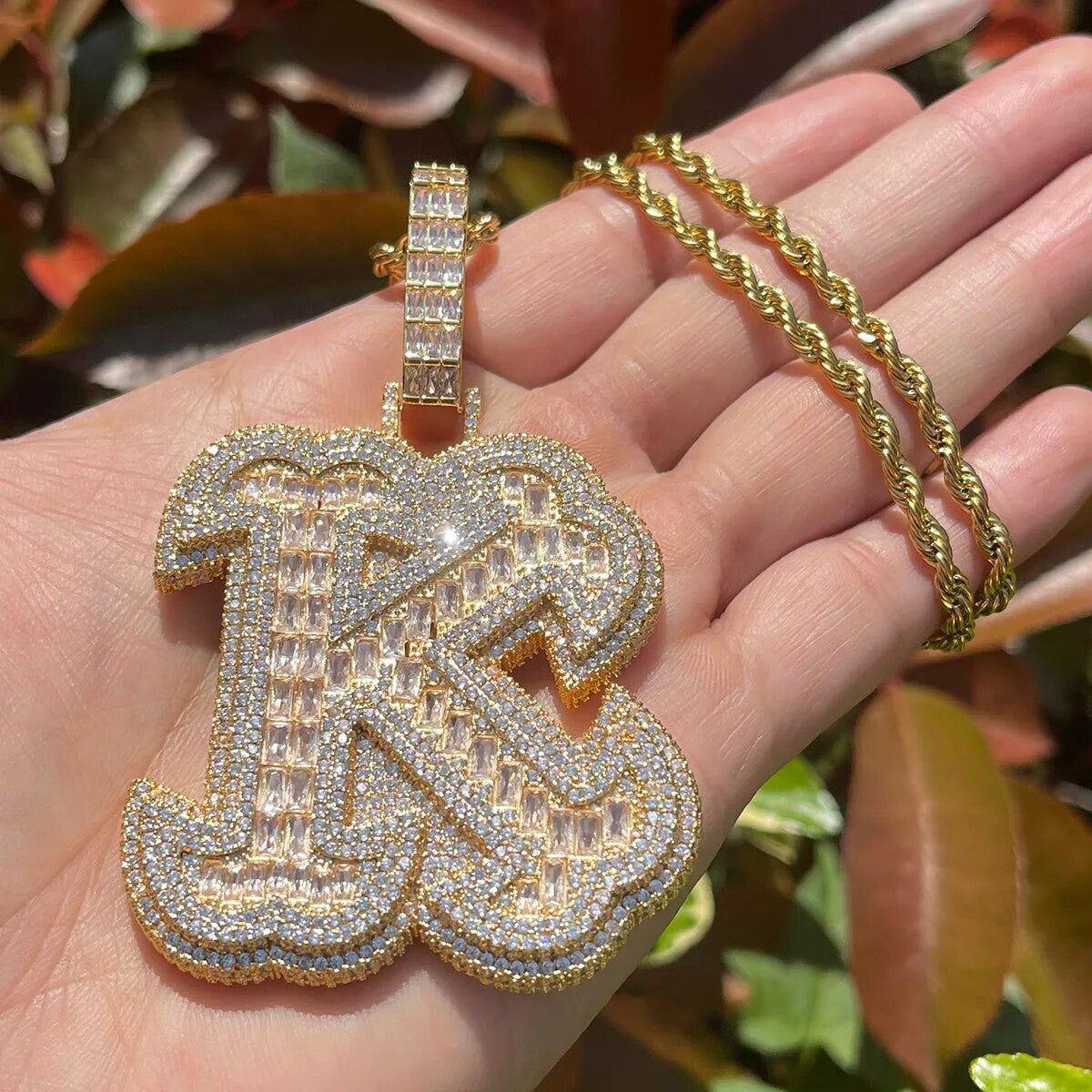 Mens Flooded Ice Custom Large Baguette Letter Initial Hip Hop Pendants