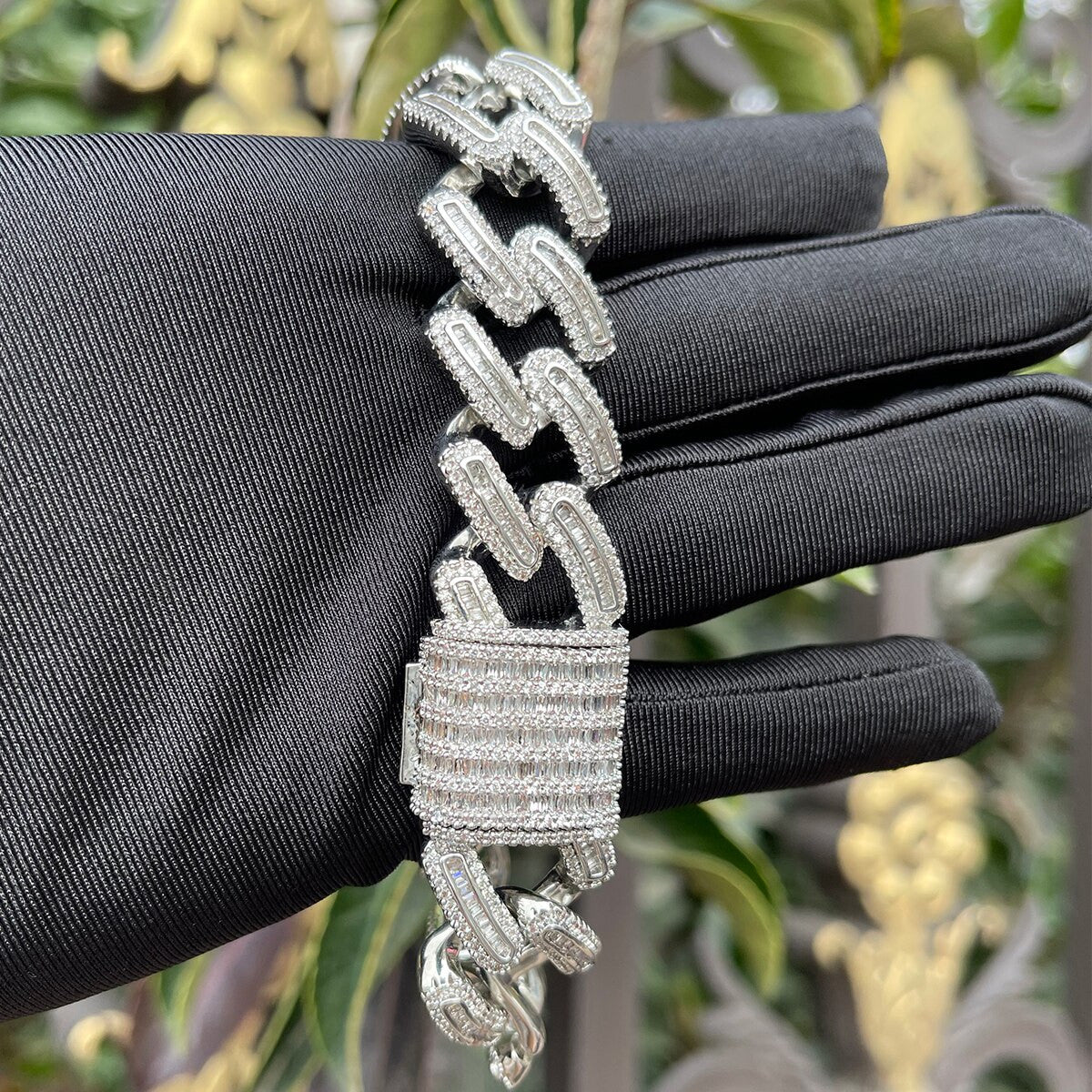 Rose Gold Iced Miami Cuban Link Hip Hop Street Wear Baguette Bracelets