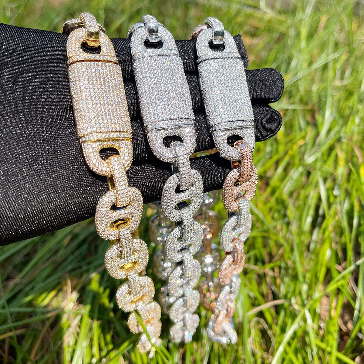 G-Link Style Silver Rose Gold Flooded Ice Designer Hip Hop Chain Necklaces