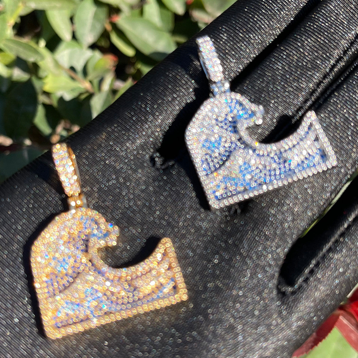 The Great Wave Off Kanagawa | Iced Inspirational Blinged Out Flooded Ice Pendant Chain Necklace