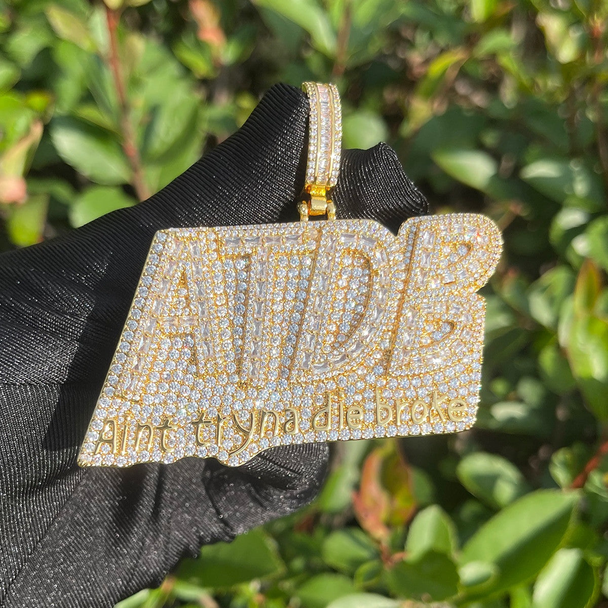 ATDB | Aint Tryna Die Broke Flooded Ice Hip Hop Name Plate VVS Diamond CZ Pendant