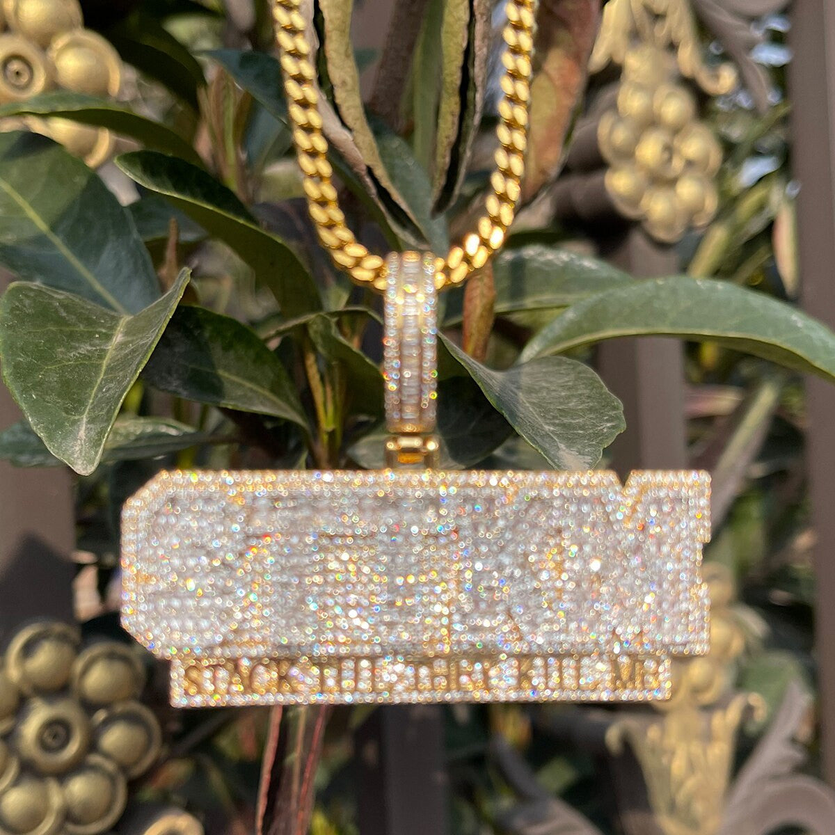 Stack Till They Kill Me | Name Plate Style VVS Diamond CZ Hip Hop Chain Pendant