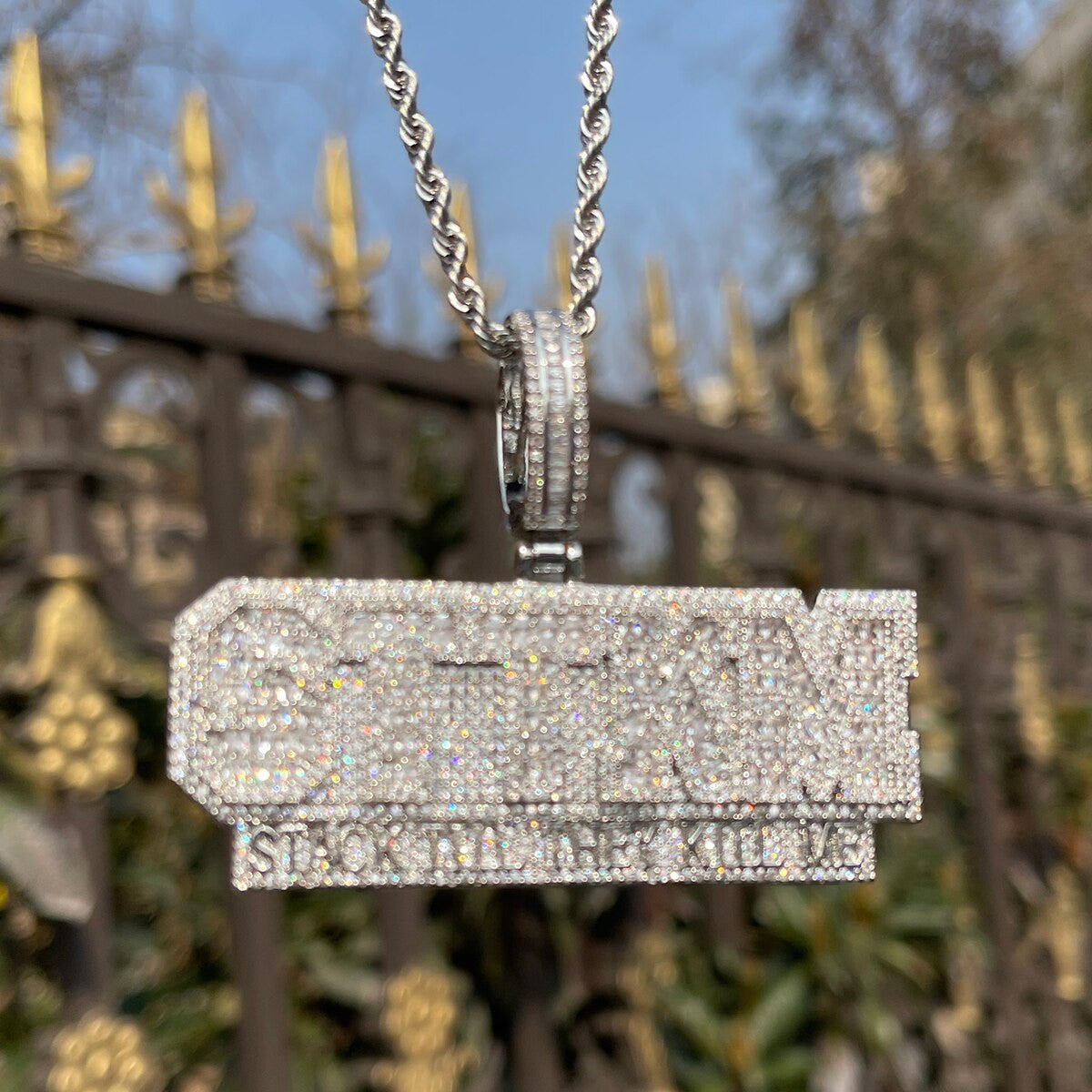 Stack Till They Kill Me | Name Plate Style VVS Diamond CZ Hip Hop Chain Pendant