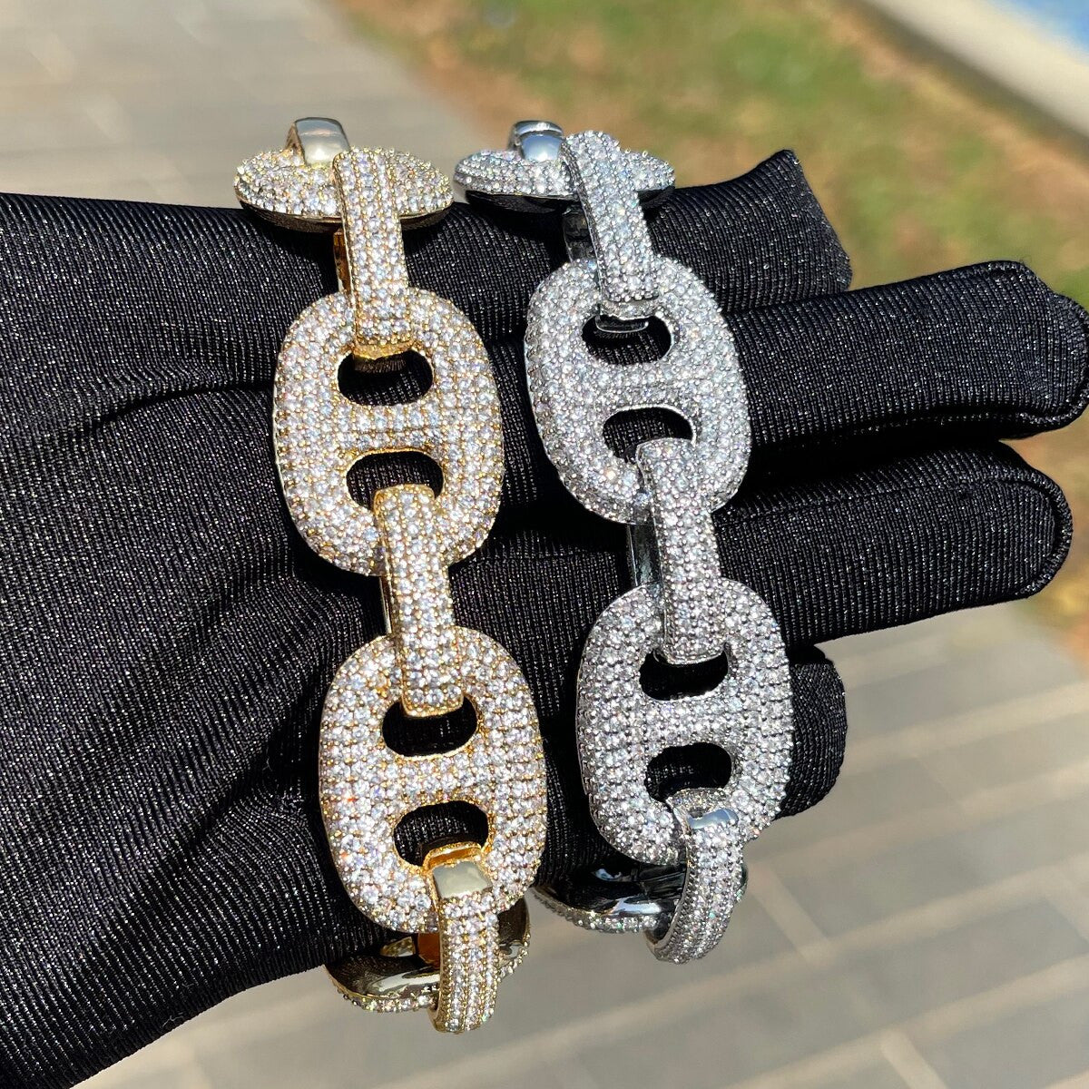 Mens Iced G-Link Style Flooded Ice Micro Pave Blinged Out Bracelets