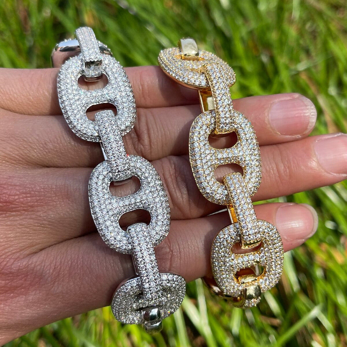 Mens Iced G-Link Style Flooded Ice Micro Pave Blinged Out Bracelets