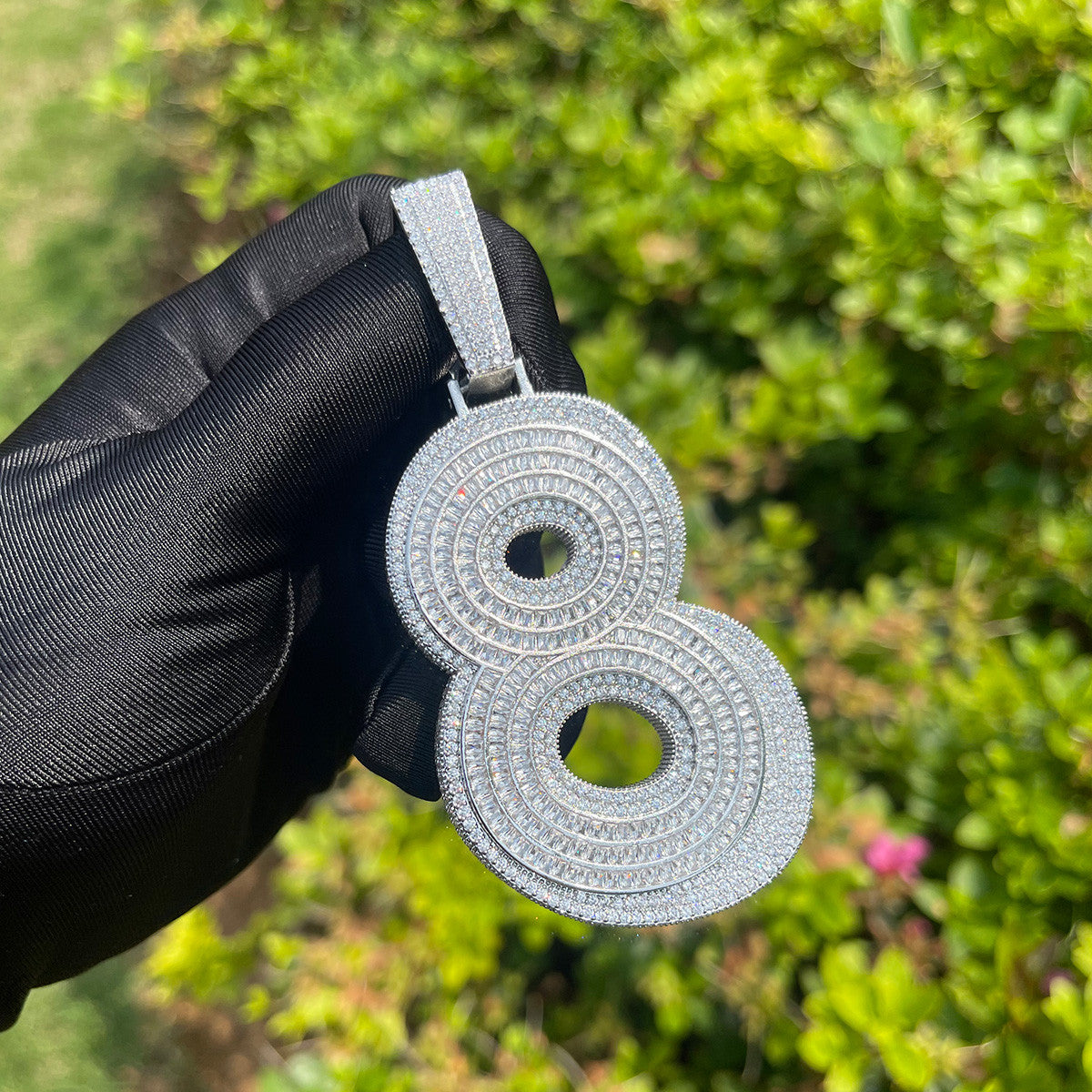 24k Gold Silver Rose Iced Painted Art Deco Offset Number 8 Hip Hop Pendant