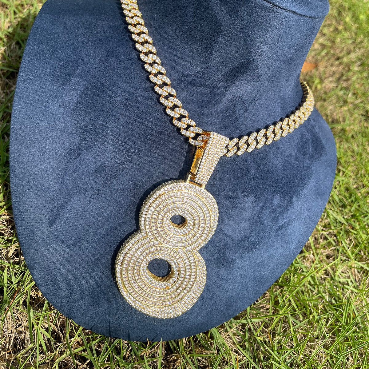 24k Gold Silver Rose Iced Painted Art Deco Offset Number 8 Hip Hop Pendant