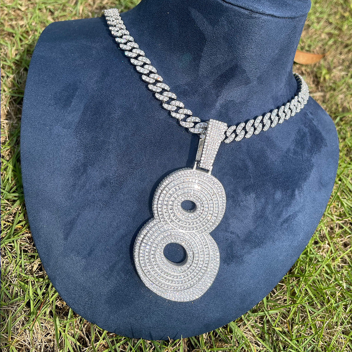 24k Gold Silver Rose Iced Painted Art Deco Offset Number 8 Hip Hop Pendant