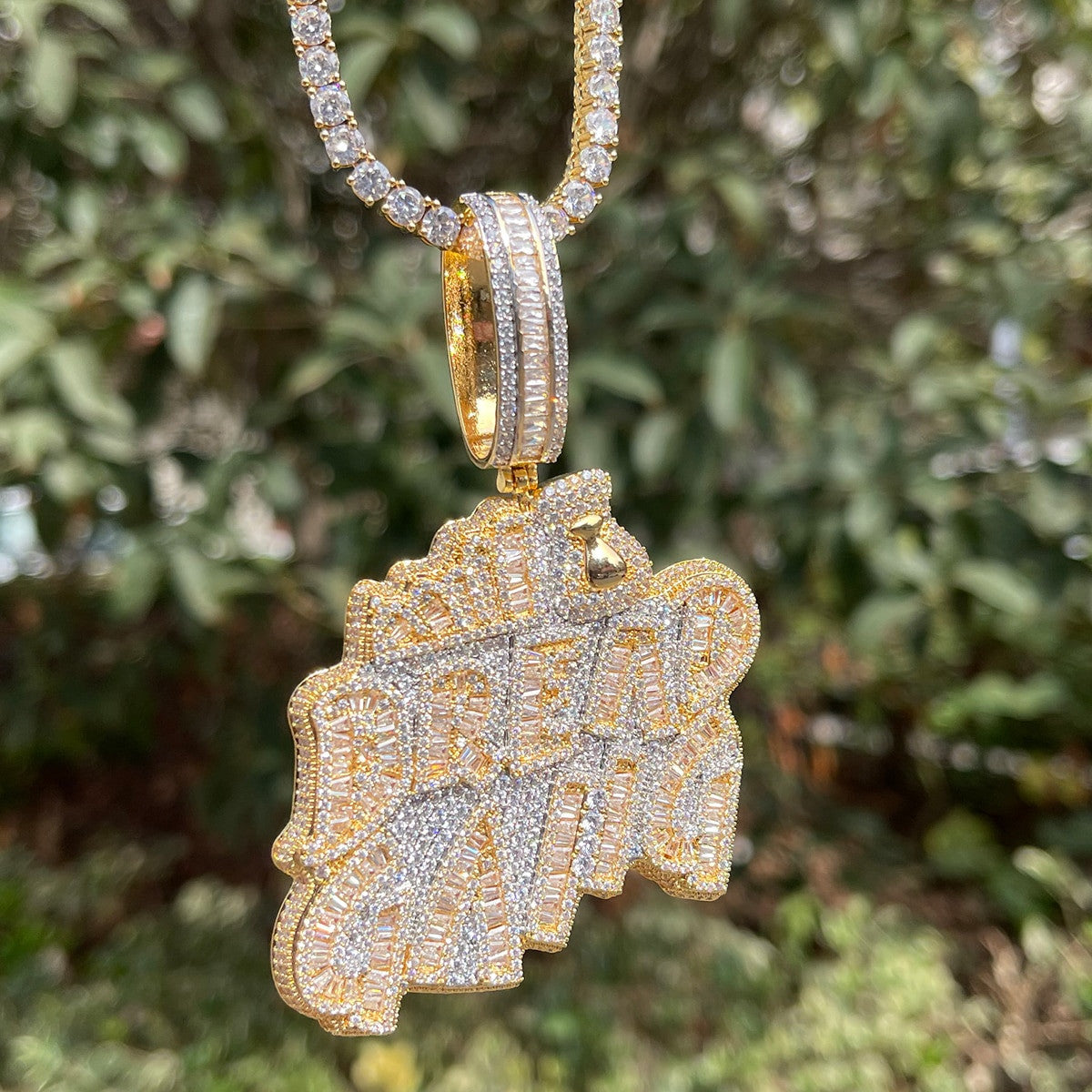 Bread Gang | 24k Gold 925 Silver Baguette Stone Blinged Out Money Bag Hip Hop Pendants