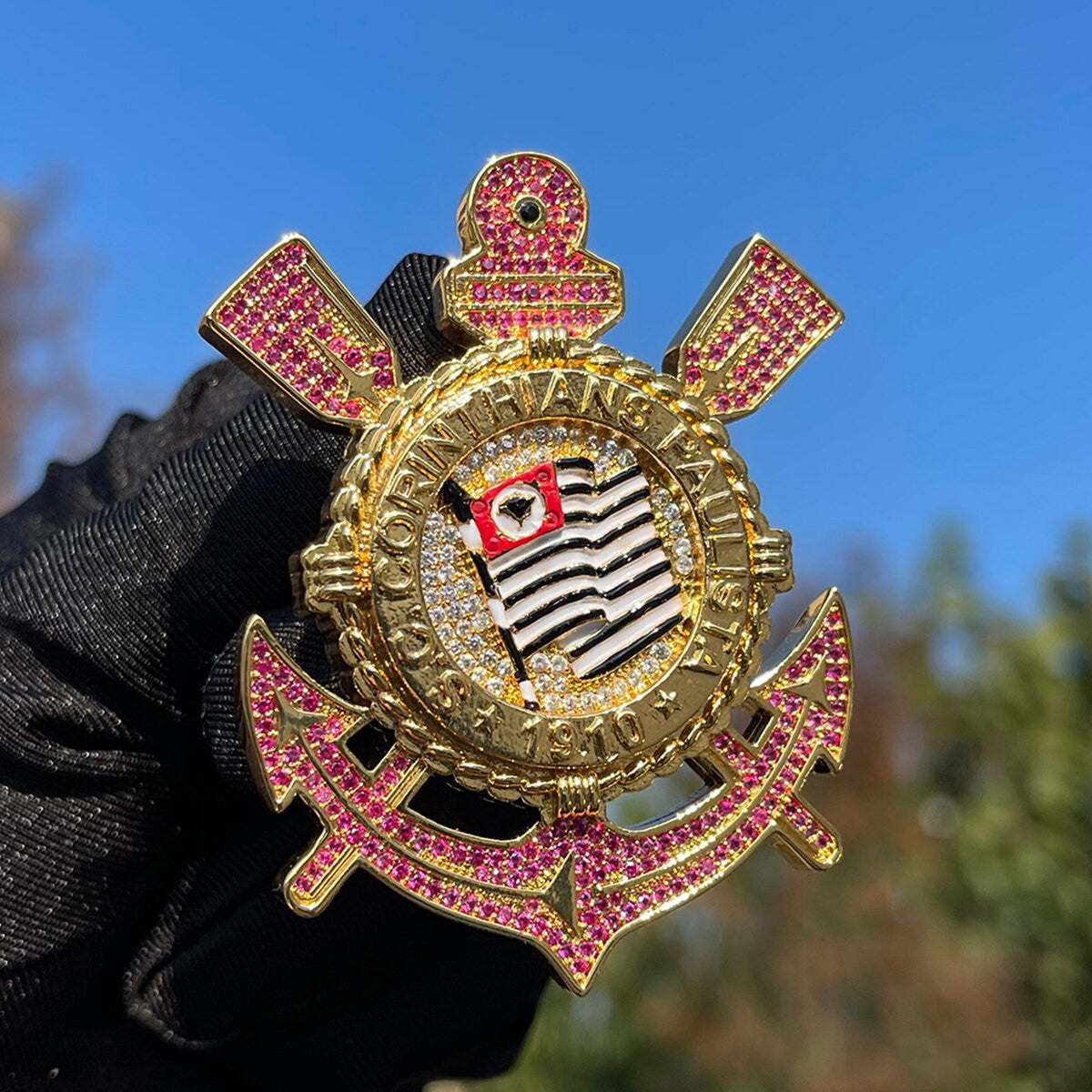 Corinthians Paulista Sao Paulo Sports Club Iced Football Pendant Chain Necklace