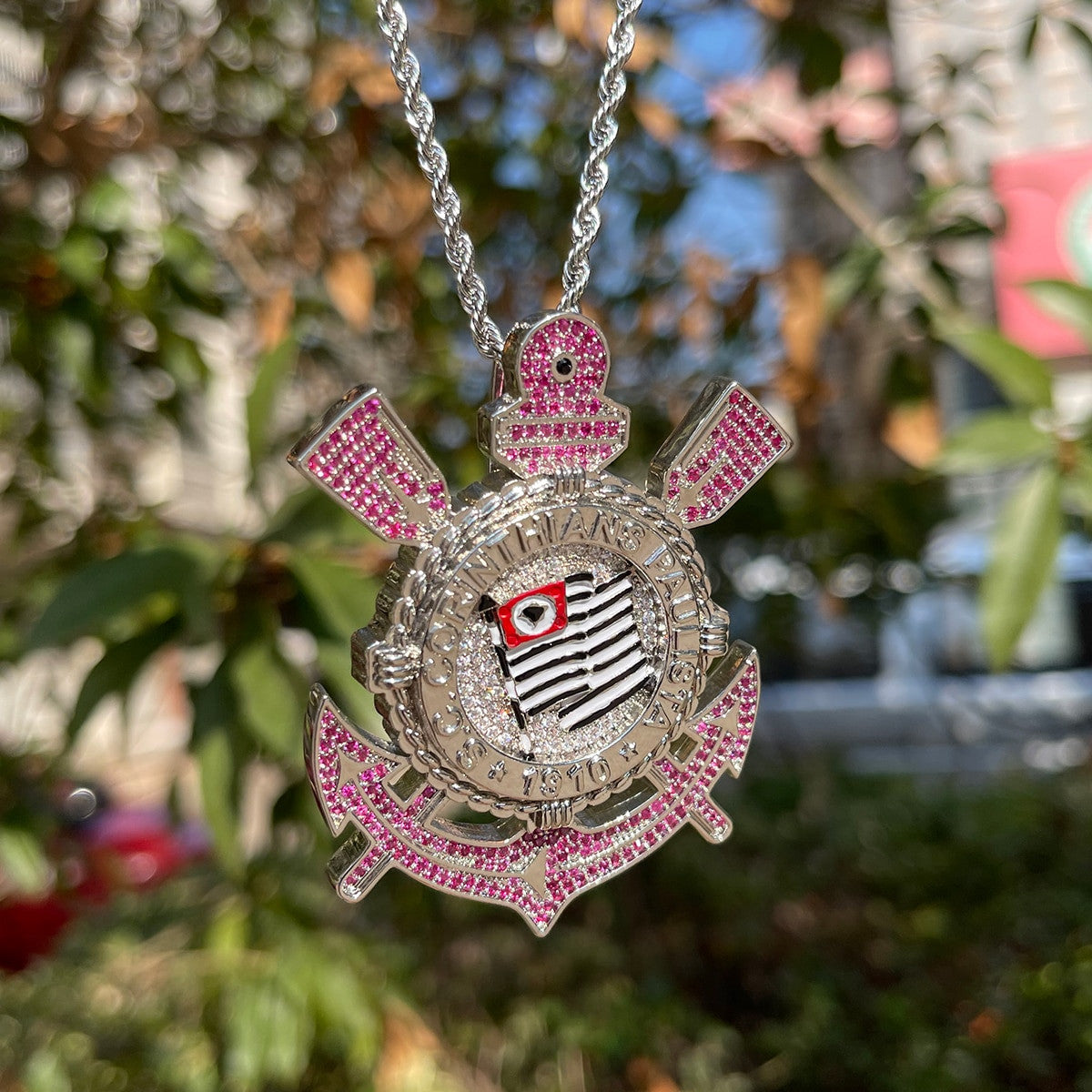 Corinthians Paulista Sao Paulo Sports Club Iced Football Pendant Chain Necklace