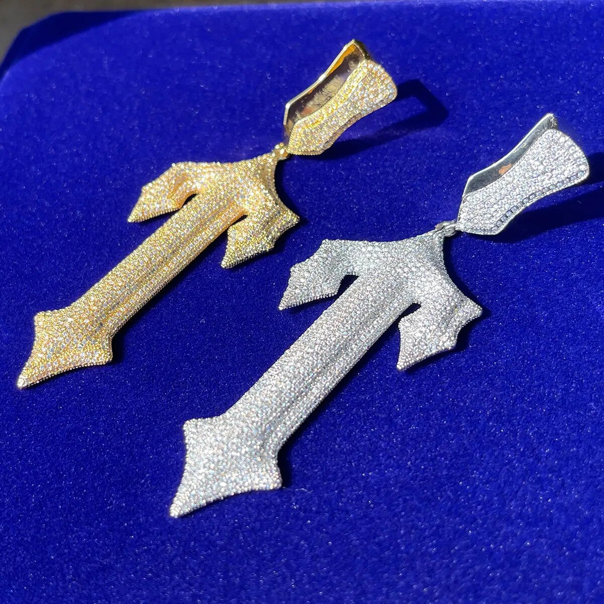 Crushed Ice Trap Star 24k 925 Silver Rose Gold Hip Hop Cross Pendant