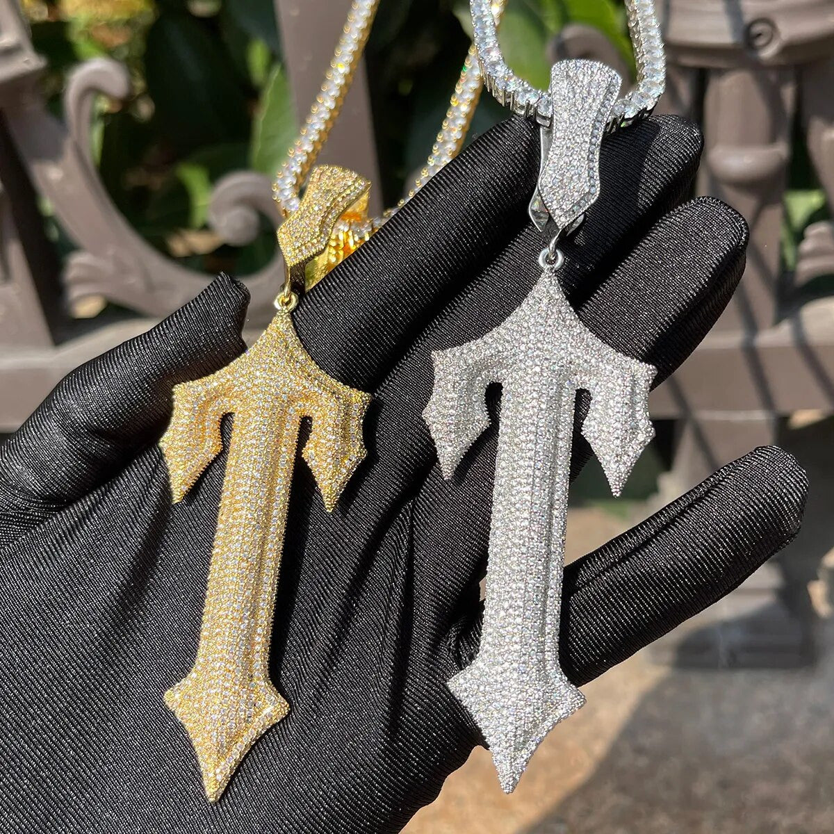 Crushed Ice Trap Star 24k 925 Silver Rose Gold Hip Hop Cross Pendant