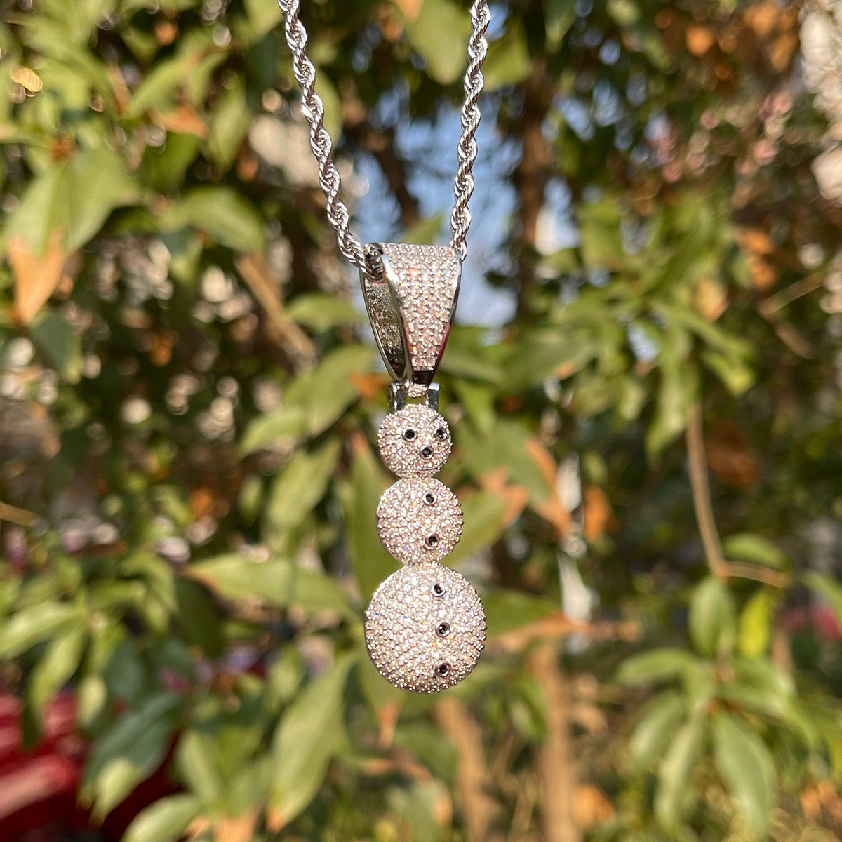 18k Gold 925 Flooded Ice Snowman Hip Hop Pendant Chain Necklace