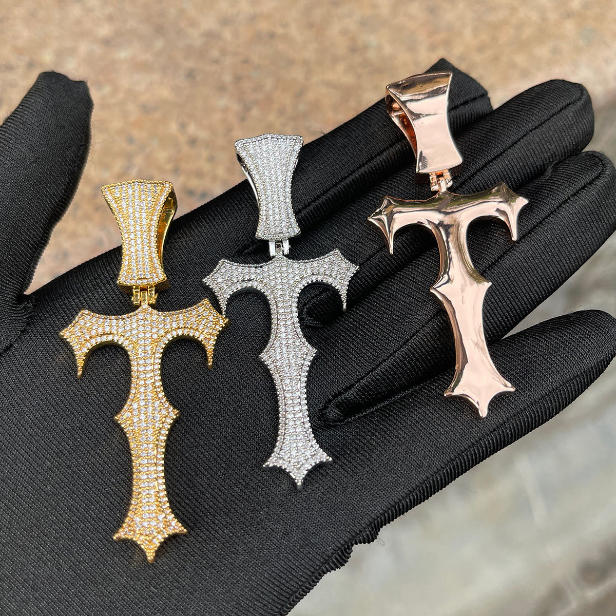 Frozen Ice Micro Pave Trap Star Hip Hop Cross Pendant Chain Necklace