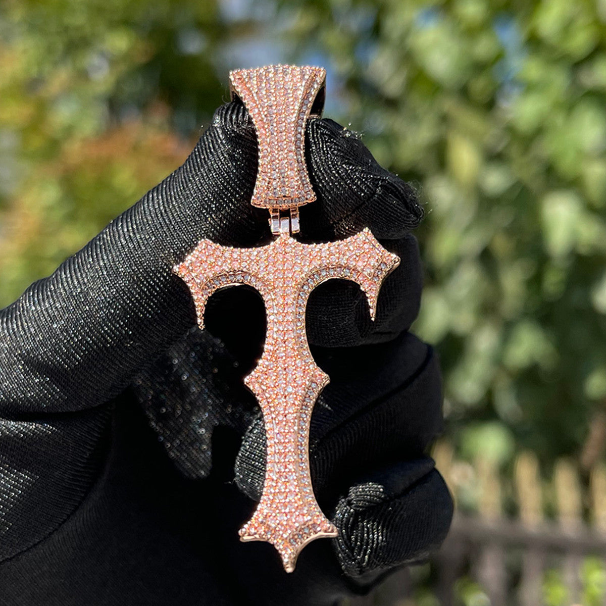 Frozen Ice Micro Pave Trap Star Hip Hop Cross Pendant Chain Necklace