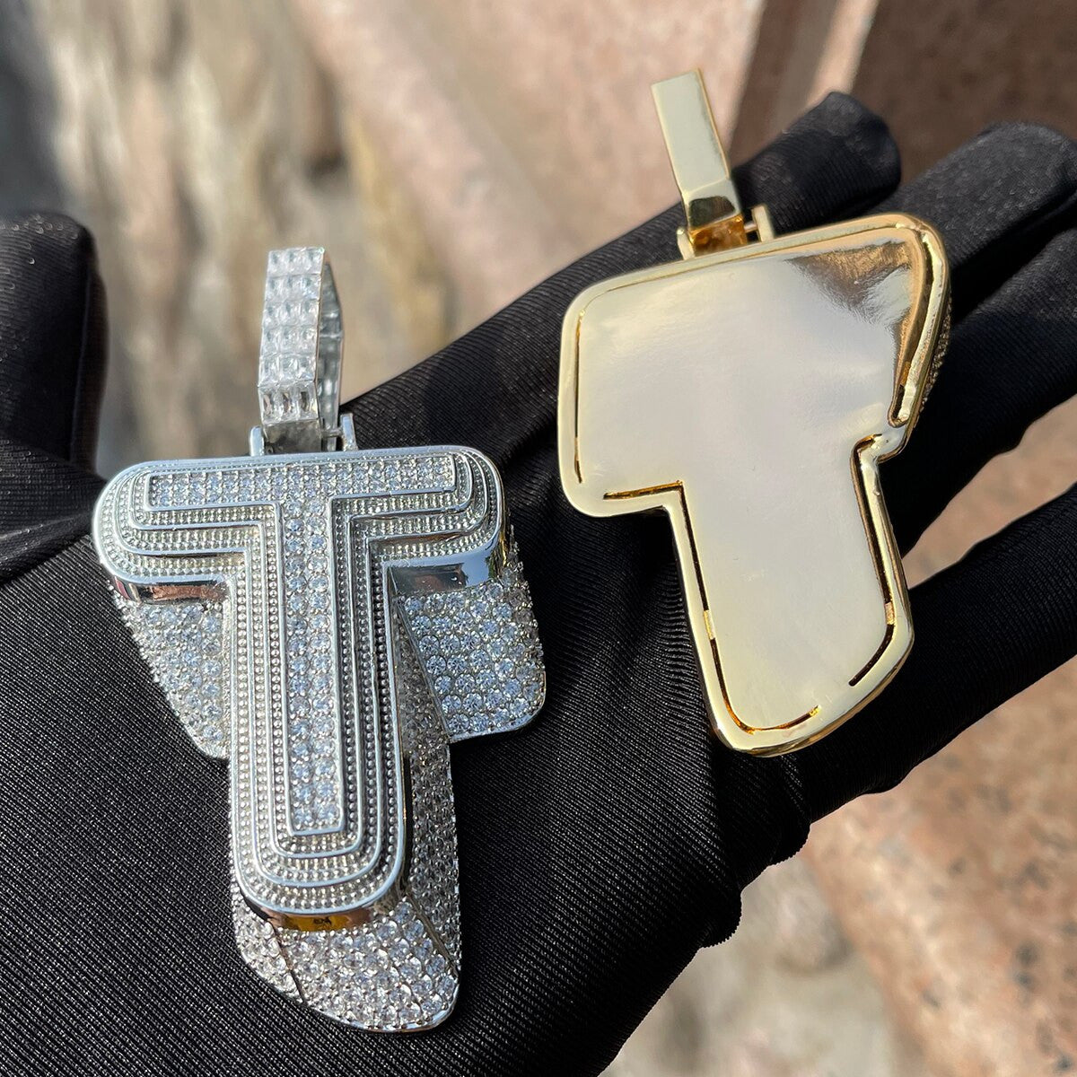 24k Gold .925 Silver 3D Customized Flooded Ice Initial Hip Hop Pendant Chain Necklace