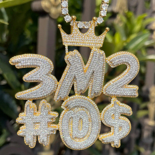 Flooded Ice Hashtag @ Symbol Dollar Sign Customize Name Plate Hip Hop Custom Pendants