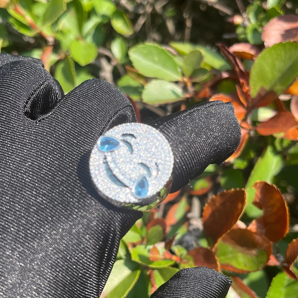 Hip Hop Emoji Laughing To Tears Stone Iced Blinged Out 14k 925 Silver Rose Gold Rings