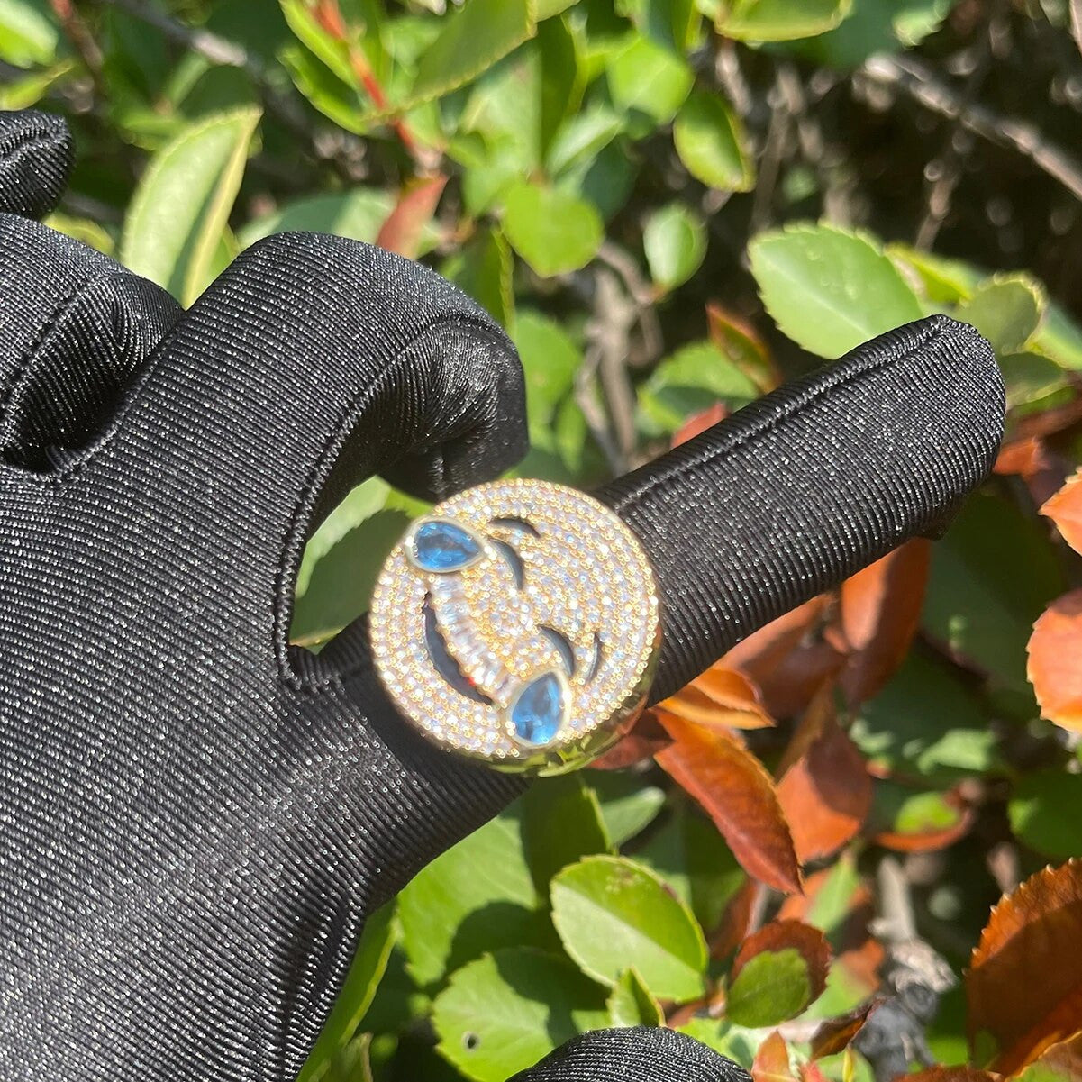 Hip Hop Emoji Laughing To Tears Stone Iced Blinged Out 14k 925 Silver Rose Gold Rings