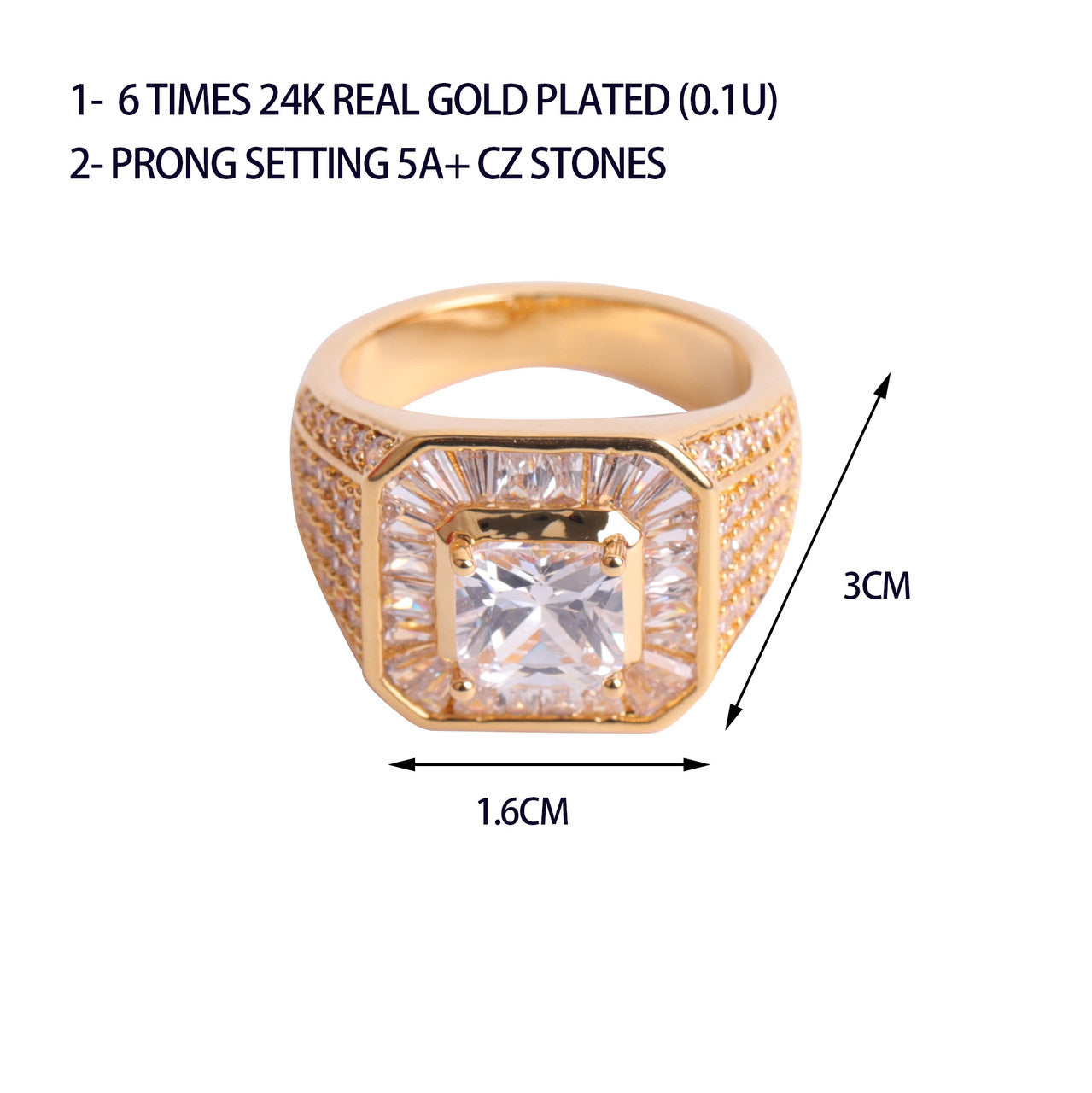 Street Royalty | VVS Diamon CZ 4 Prong Set Baguette Hip Hop Center Stone Iced Rings