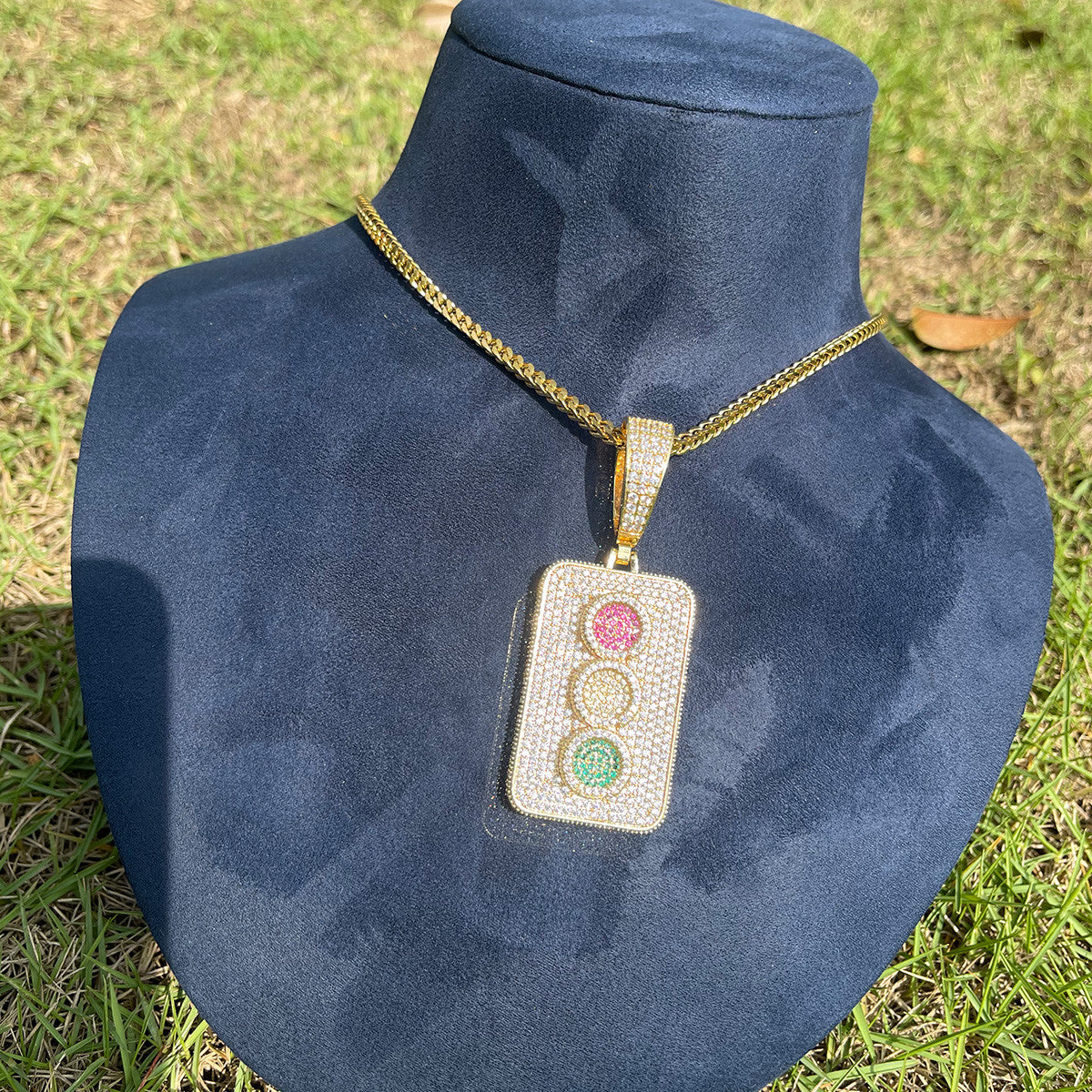 Iced Blinged Out Traffic Link Gold Silver Rose Hip Hop Pendant Chain