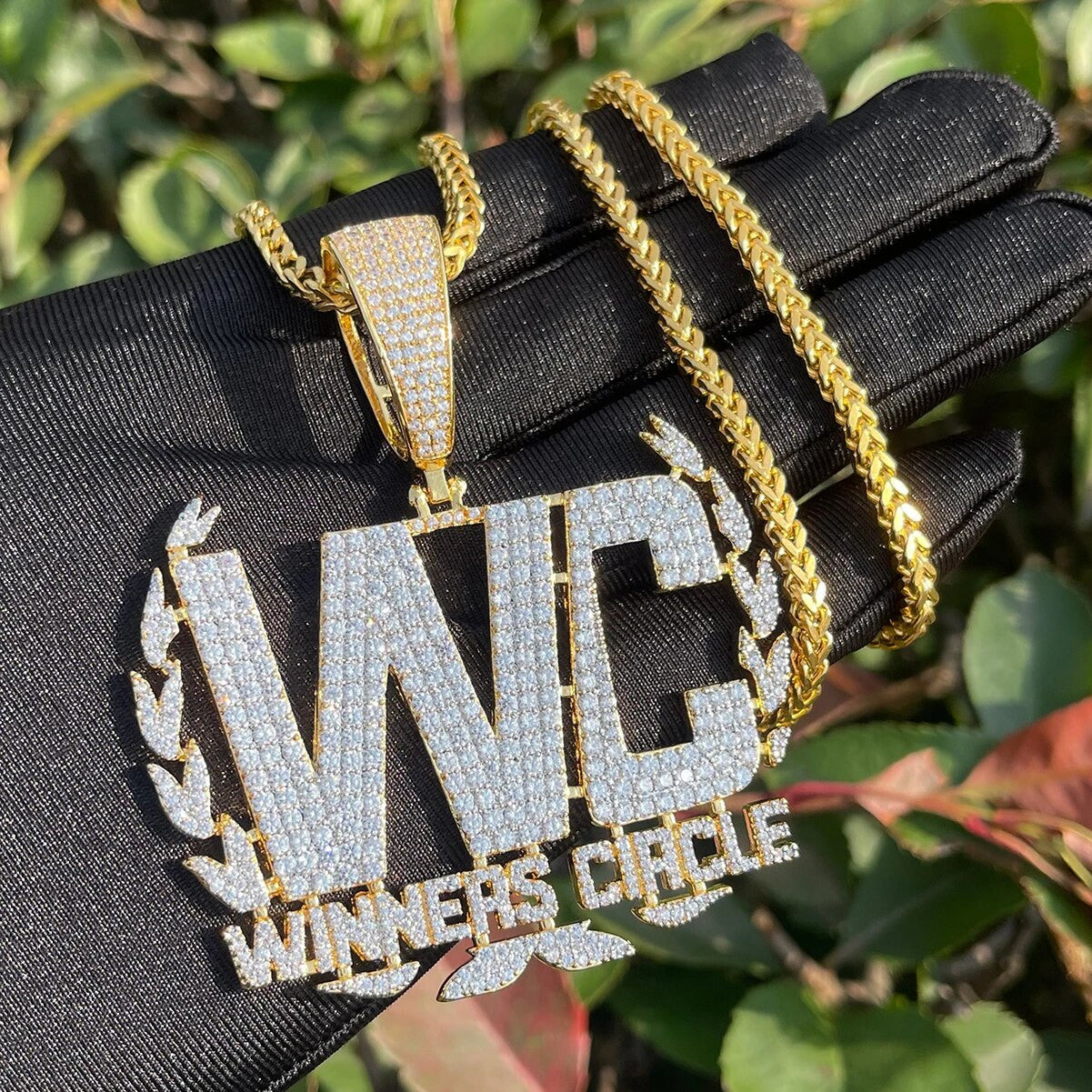 WC | Winners Circle Wreath Iced Blinged Out Hip Hop Pendant Chain Necklace