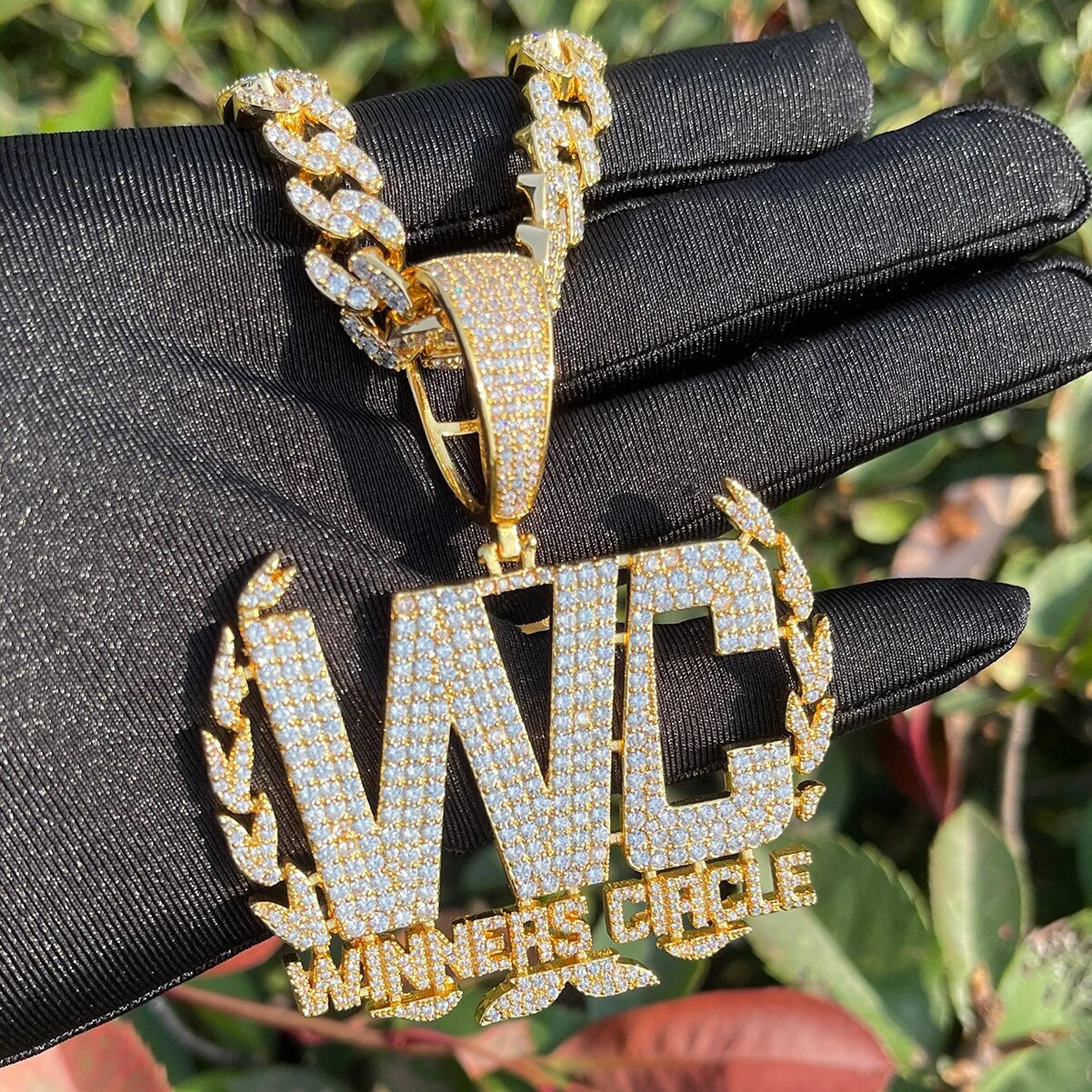 WC | Winners Circle Wreath Iced Blinged Out Hip Hop Pendant Chain Necklace