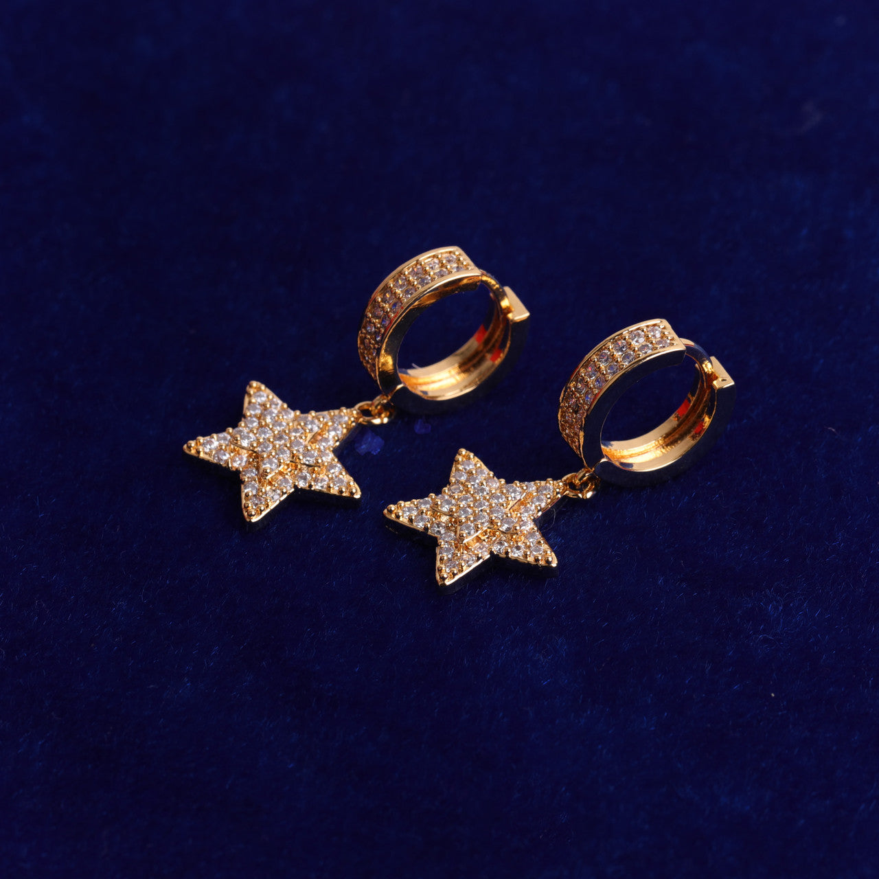 Mens Iced Super Star 3D Raise Huggie Hip Hop Gold Silver Rose Bling Earrings