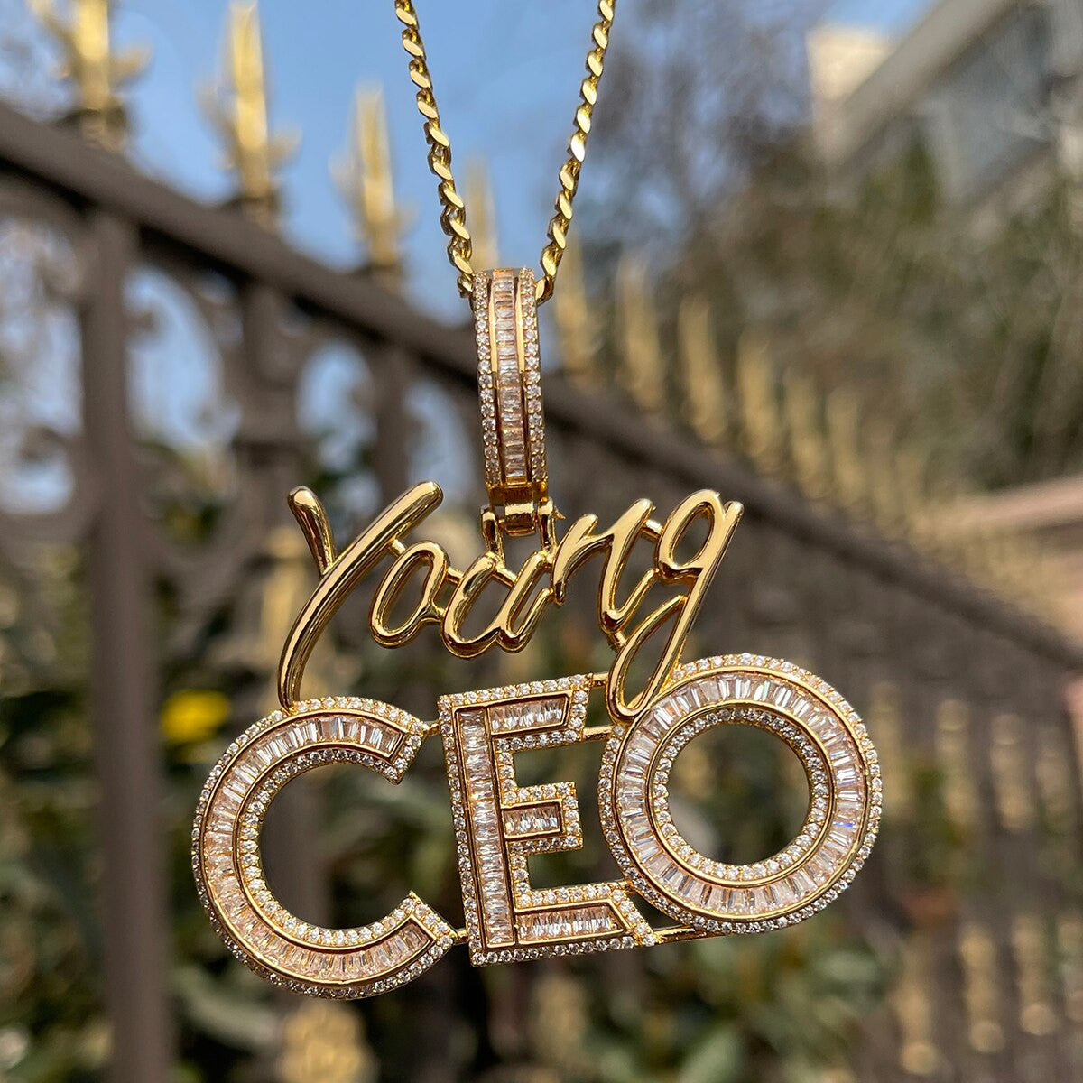 Young CEO | VVS Diamond CZ Hip Hop Deep Set Baguette Iced Blinged Out Pendant