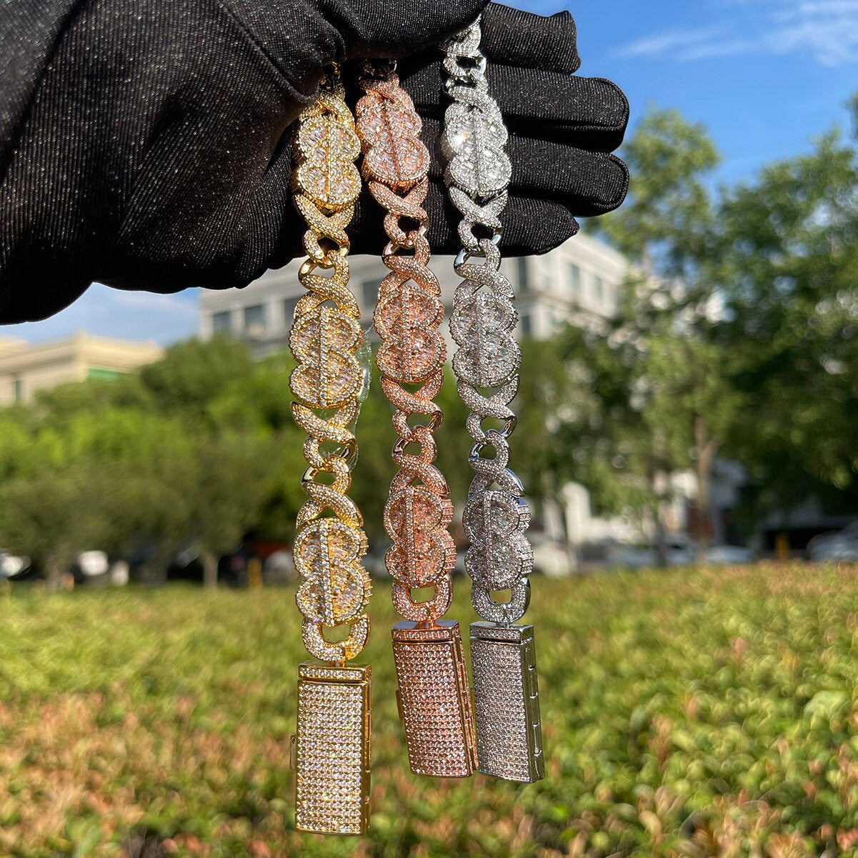 Flooded Ice Cuban Link Cash Money Dollar Sign Hip Hop Street Wear Bracelets