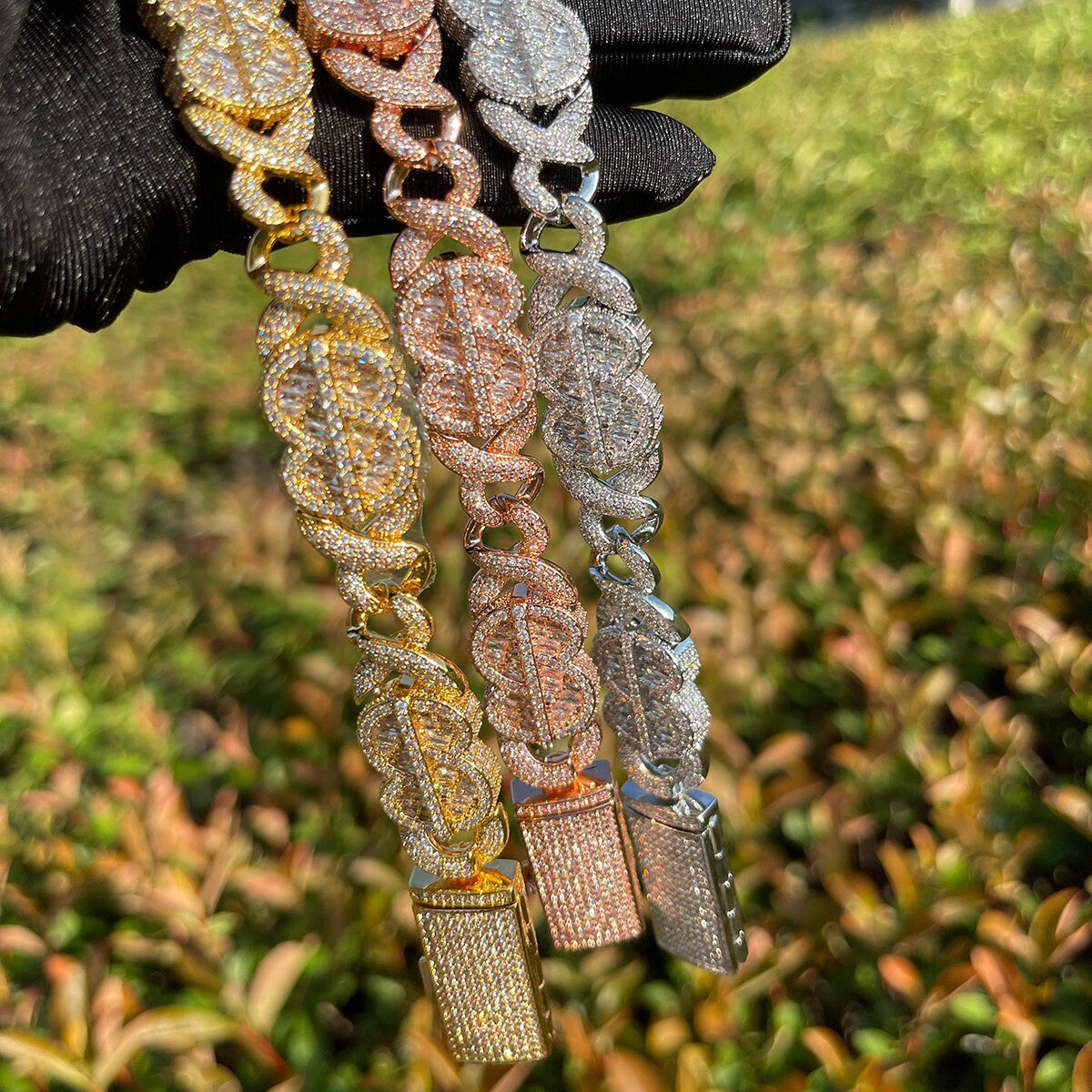 Flooded Ice Cuban Link Cash Money Dollar Sign Hip Hop Street Wear Bracelets