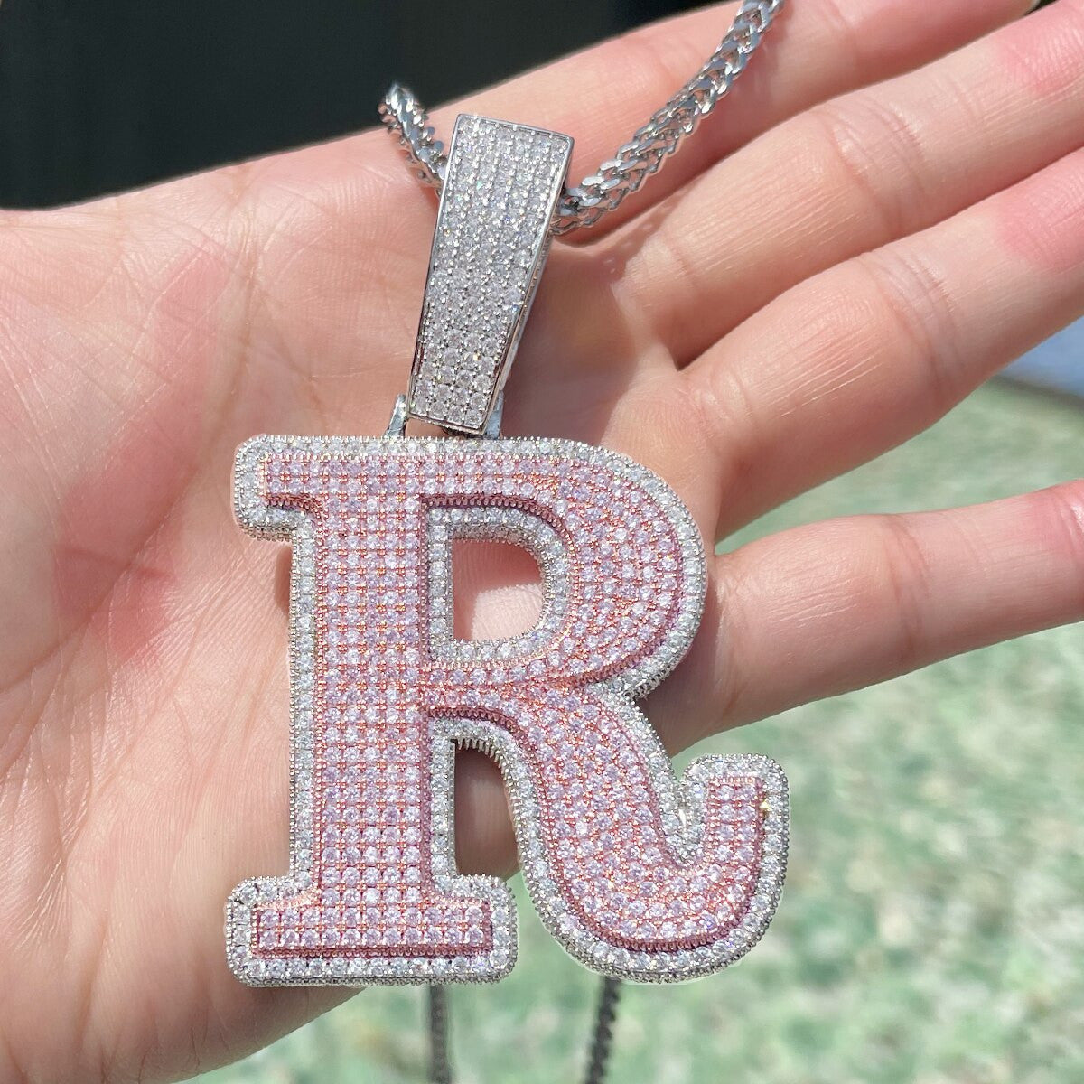 Flooded Ice Big Boy Graffiti Letter Prong Set Hip Hop Initial Chain Pendants