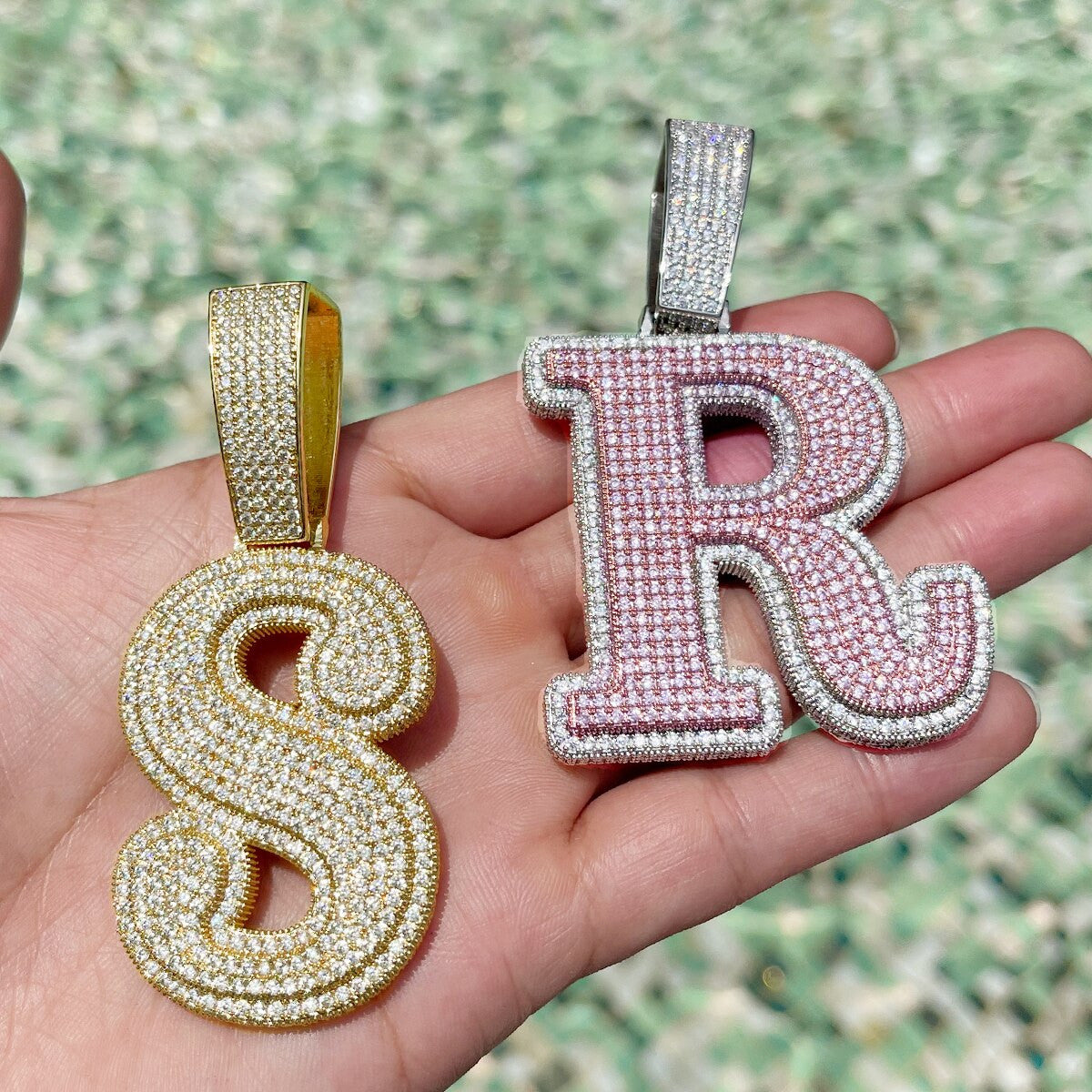 Flooded Ice Big Boy Graffiti Letter Prong Set Hip Hop Initial Chain Pendants