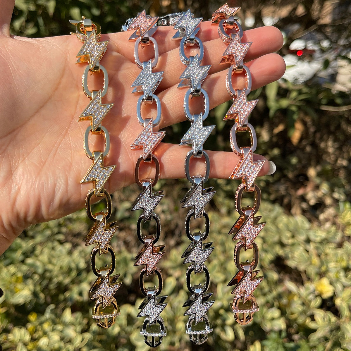 24k 925 Silver Rose Gold Lighting Strikes Hip Hop Chain Links Bracelets