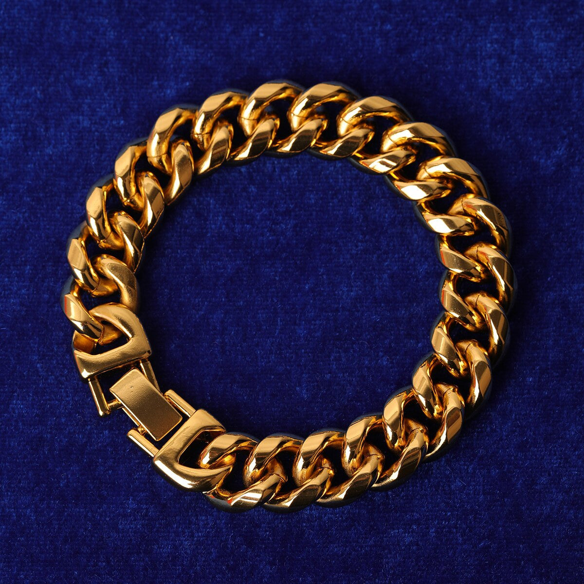 Mens 12mm 18k Gold Over Solid Stainless Steel Miami Cuban Link Bracelet