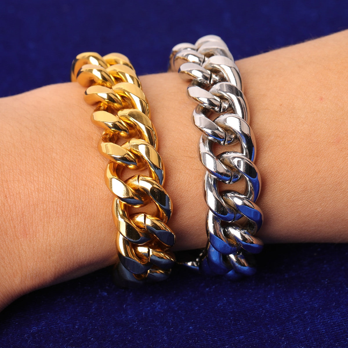 Mens 12mm 18k Gold Over Solid Stainless Steel Miami Cuban Link Bracelet