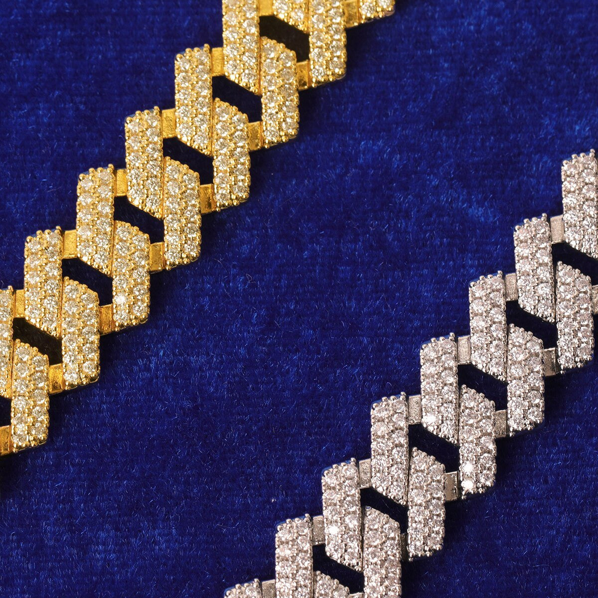 24k Yellow 14k White Gold Close Cut Cluster Stone Miami Cuban Link Hip Hop Bracelet